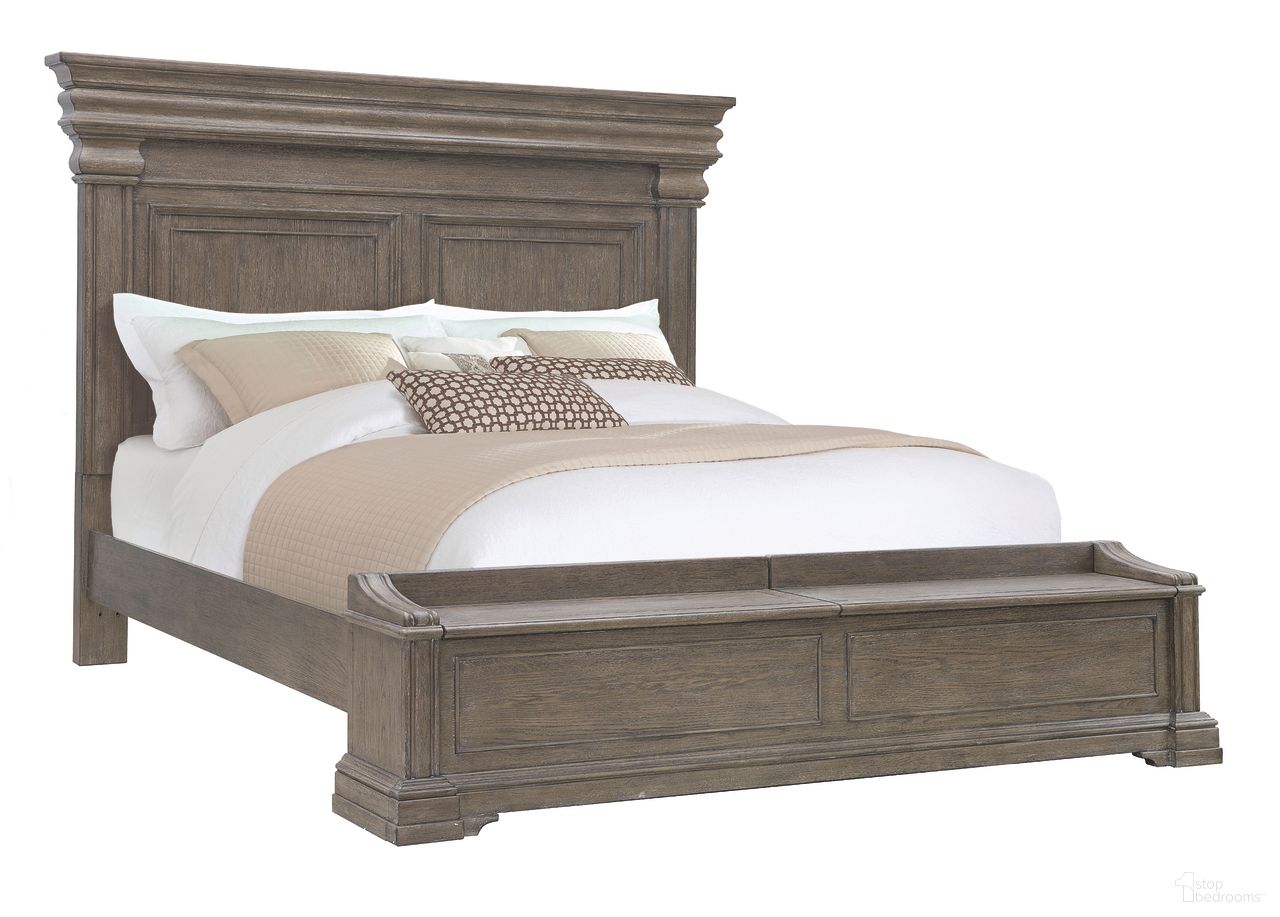 The appearance of Madison Ridge Brown Queen Bed with Chest Footboard In Natural Bark designed by Pulaski in the traditional interior design. This natural bark piece of furniture  was selected by 1StopBedrooms from Madison Ridge Brown Collection to add a touch of cosiness and style into your home. Sku: P413170;P413174;P413172. Bed Type: Panel Bed. Bed Size: Queen. Material: Oak Veneer.