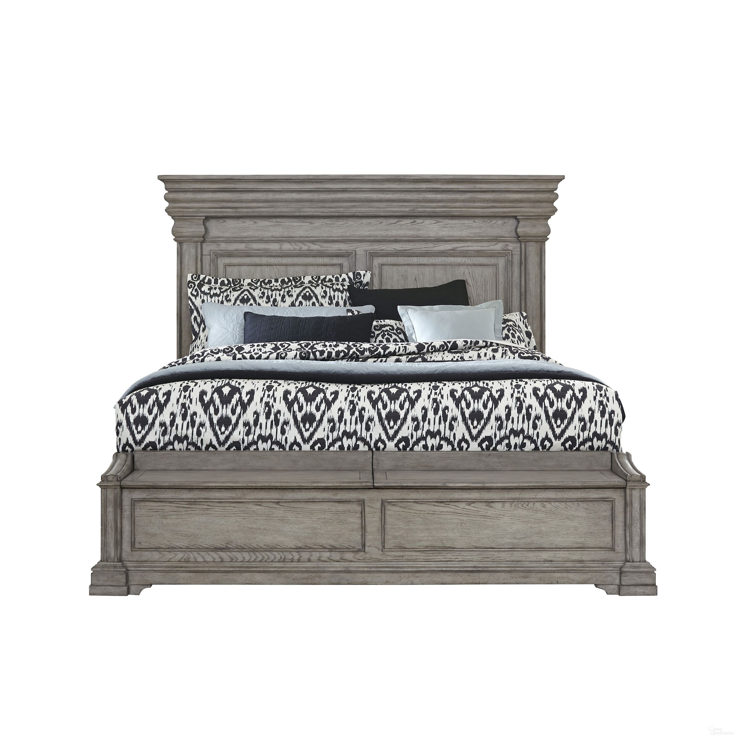 The appearance of Madison Ridge California King Panel Bed with Blanket Chest Footboard In Heritage Taupe designed by Pulaski in the traditional interior design. This heritage taupe piece of furniture  was selected by 1StopBedrooms from Madison Ridge Collection to add a touch of cosiness and style into your home. Sku: P091180;P091184;P091187. Bed Type: Panel Bed. Bed Size: California King. Material: Solid Hardwood.