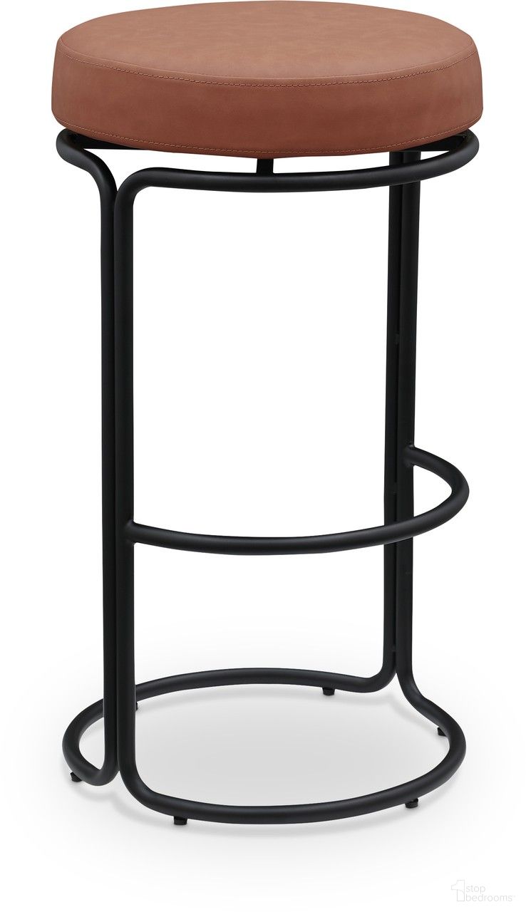The appearance of Madison Vegan Leather Barstool Set of 2 In Cognac designed by Meridian in the modern / contemporary interior design. This cognac piece of furniture  was selected by 1StopBedrooms from Madison Collection to add a touch of cosiness and style into your home. Sku: 985Cognac-C. Material: Iron.