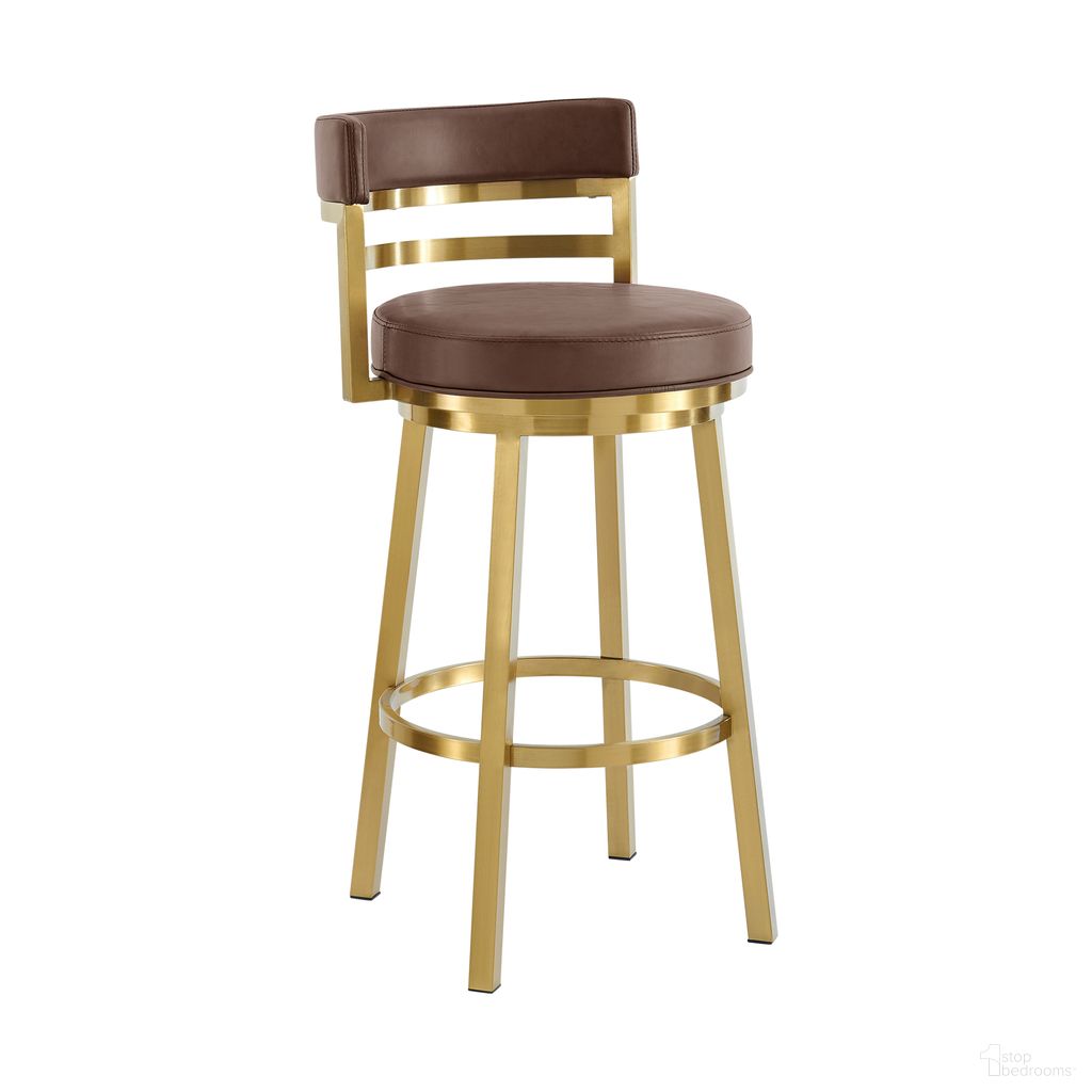 The appearance of Madrid 30 Inch Swivel Barstool In Gold Brushed Stainless Steel with Vintage Coffee Faux Leather designed by Armen Living in the modern / contemporary interior design. This vintage coffee piece of furniture  was selected by 1StopBedrooms from Madrid Collection to add a touch of cosiness and style into your home. Sku: LCMASWBABGLVCO30. Material: Stainless Steel.