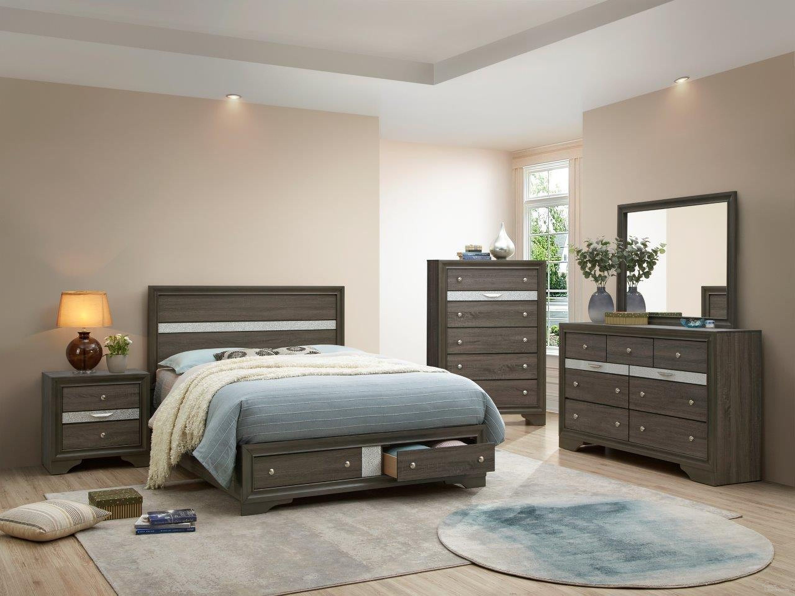 The appearance of Madrid Bedroom Set In Gray designed by Glory in the modern / contemporary interior design. This gray piece of furniture was selected by 1StopBedrooms from Madrid Collection to add a touch of cosiness and style into your home. Sku: G02305B-QB;G02305-N. Bed Type: Storage Bed. Material: Wood. Bed Size: Queen.