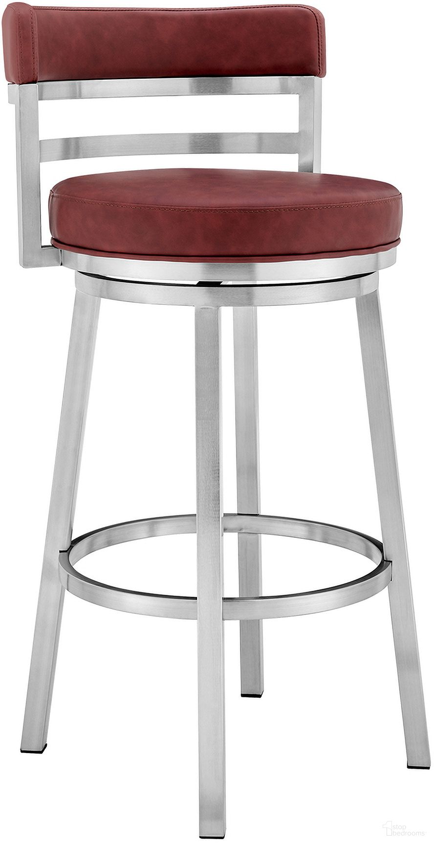 Madrid 26 Inch Counter Height Swivel Red Faux Leather and Brushed Stainless Steel Bar Stool