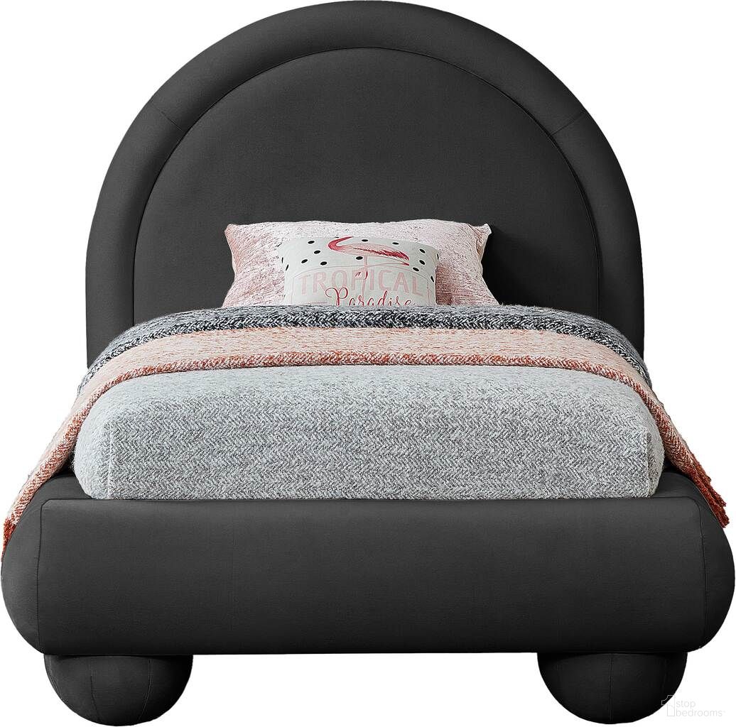 The appearance of Madrid Velvet Twin Bed In Black Velvet designed by Meridian in the modern / contemporary interior design. This black velvet piece of furniture  was selected by 1StopBedrooms from Madrid Collection to add a touch of cosiness and style into your home. Sku: MadridBlack-T Box 1/2 (Headboard / Slats);MadridBlack-T Box 2/2 (Footboard / Center Bar / Hardware / Rails / Legs). Bed Size: Twin. Material: Velvet. Bed Type: Upholstered Bed.