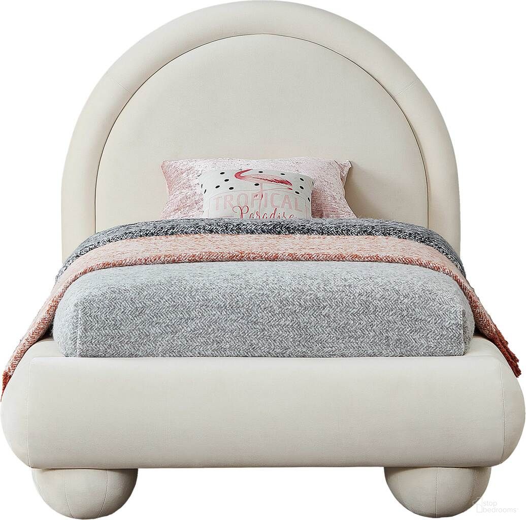 Madrid Velvet Twin Bed In Cream Velvet