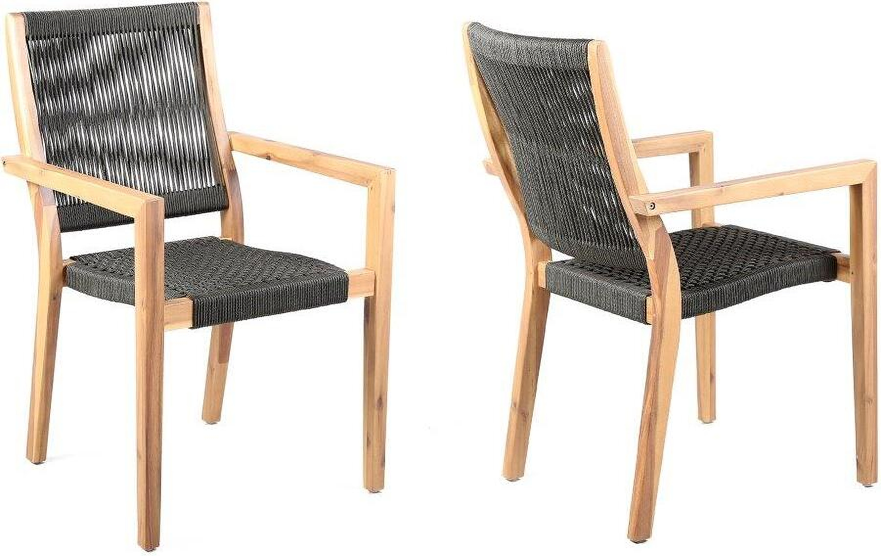 Madsen Outdoor Eucalyptus Wood And Charcoal Rope Dining Chair With