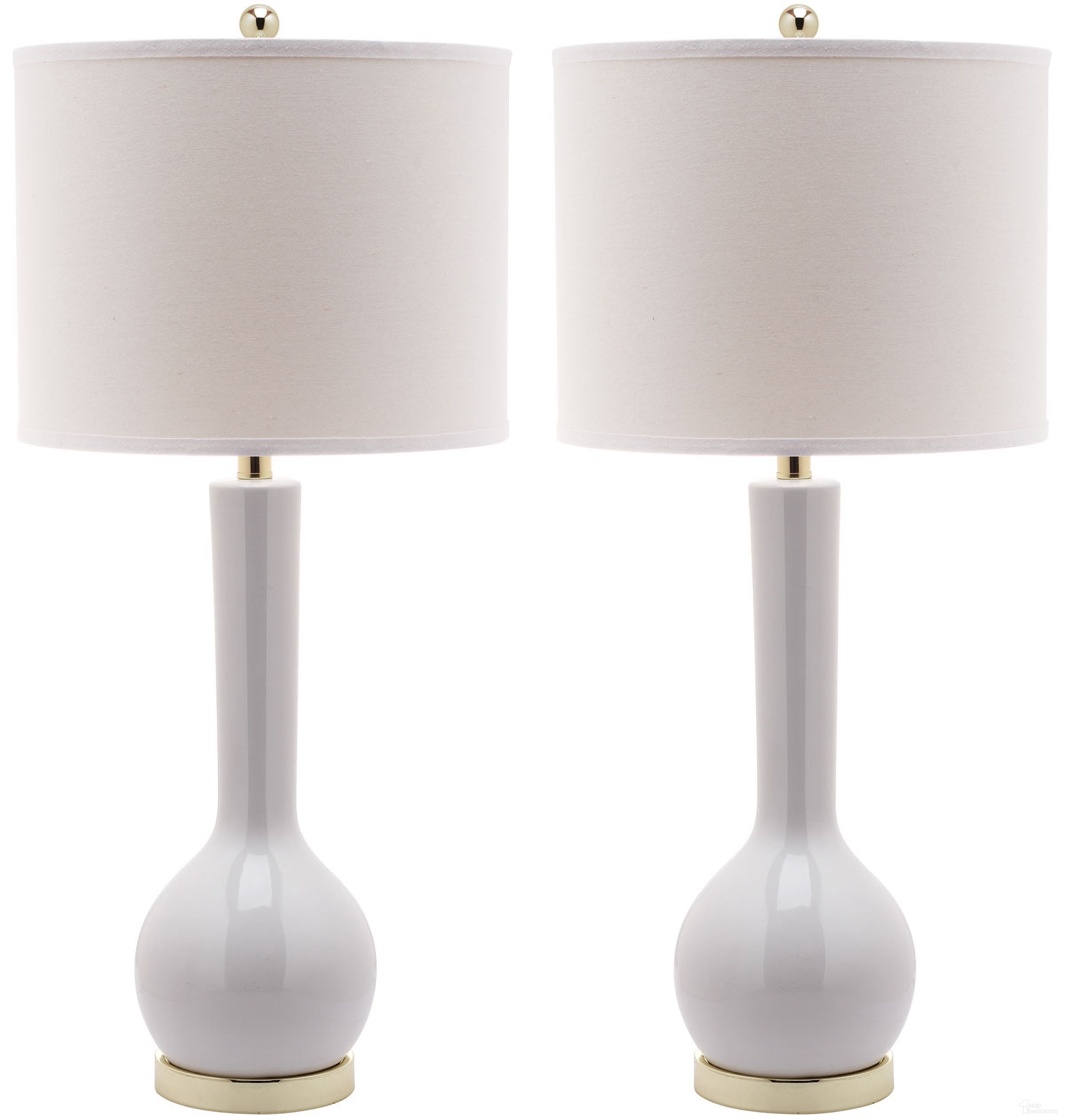 Mae White and Off-White 30.5 Inch Long Neck Ceramic Table Lamp Set of 2