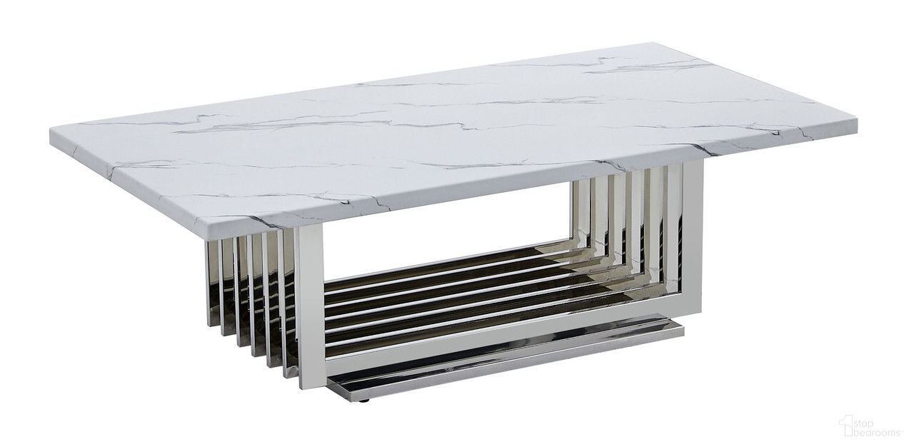 The appearance of Magda Coffee Table In White Marble and Stainless Steel Base designed by Best Quality Furniture in the modern / contemporary interior design. This white/stainless steel piece of furniture was selected by 1StopBedrooms from Magda Collection to add a touch of cosiness and style into your home. Sku: CT310-T;CT310-B. Material: Marble.