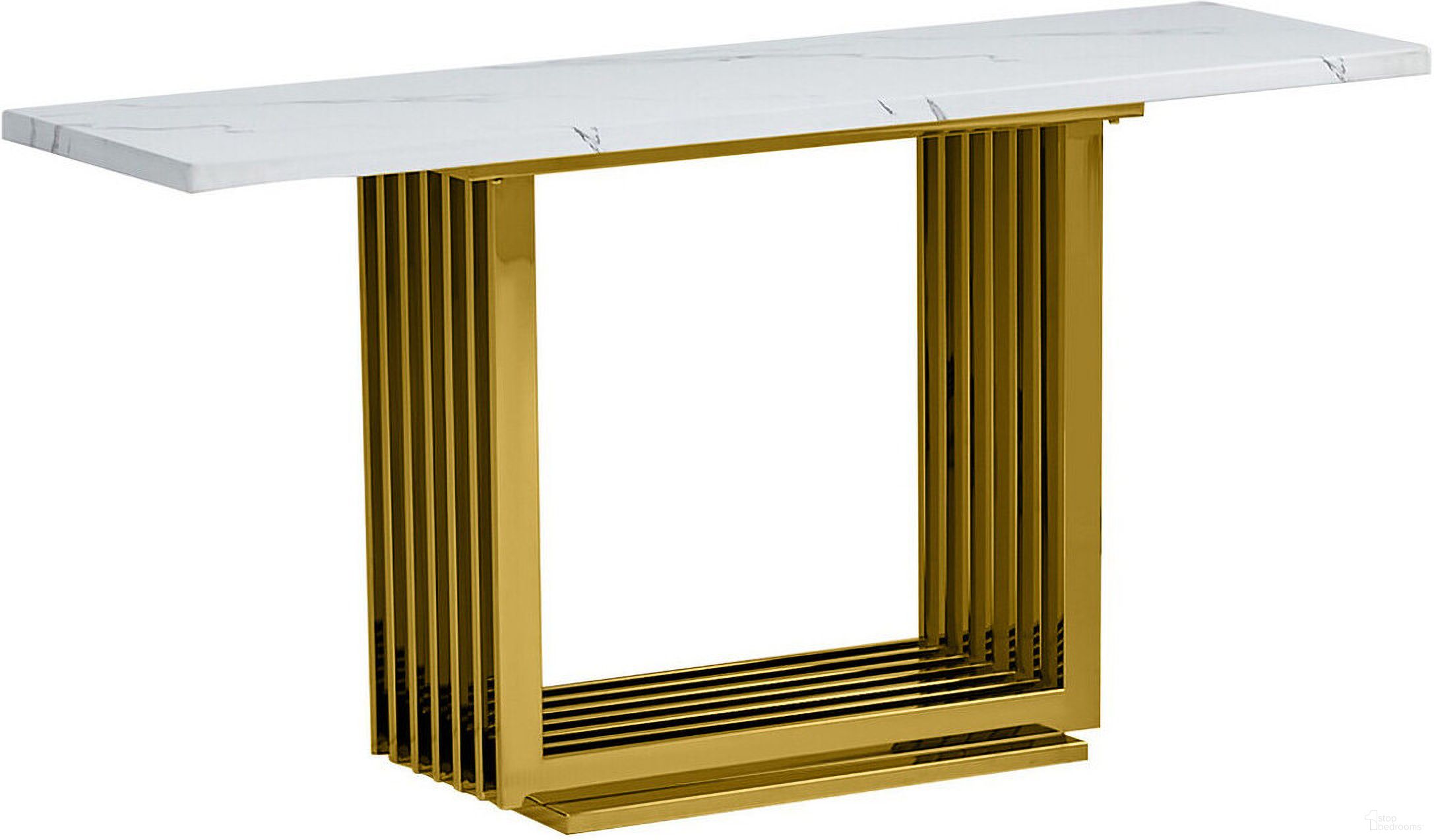 The appearance of Magda Console Table In White Marble and Gold Stainless Steel Base designed by Best Quality Furniture in the modern / contemporary interior design. This white and gold piece of furniture  was selected by 1StopBedrooms from Magda Collection to add a touch of cosiness and style into your home. Sku: CT315-T;CT315-B. Material: Marble.