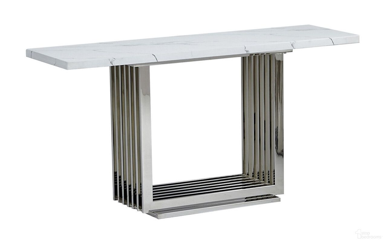 The appearance of Magda Console Table In White Marble and Stainless Steel Base designed by Best Quality Furniture in the modern / contemporary interior design. This white/stainless steel piece of furniture  was selected by 1StopBedrooms from Magda Collection to add a touch of cosiness and style into your home. Sku: CT312-T;CT312-B. Material: Marble.