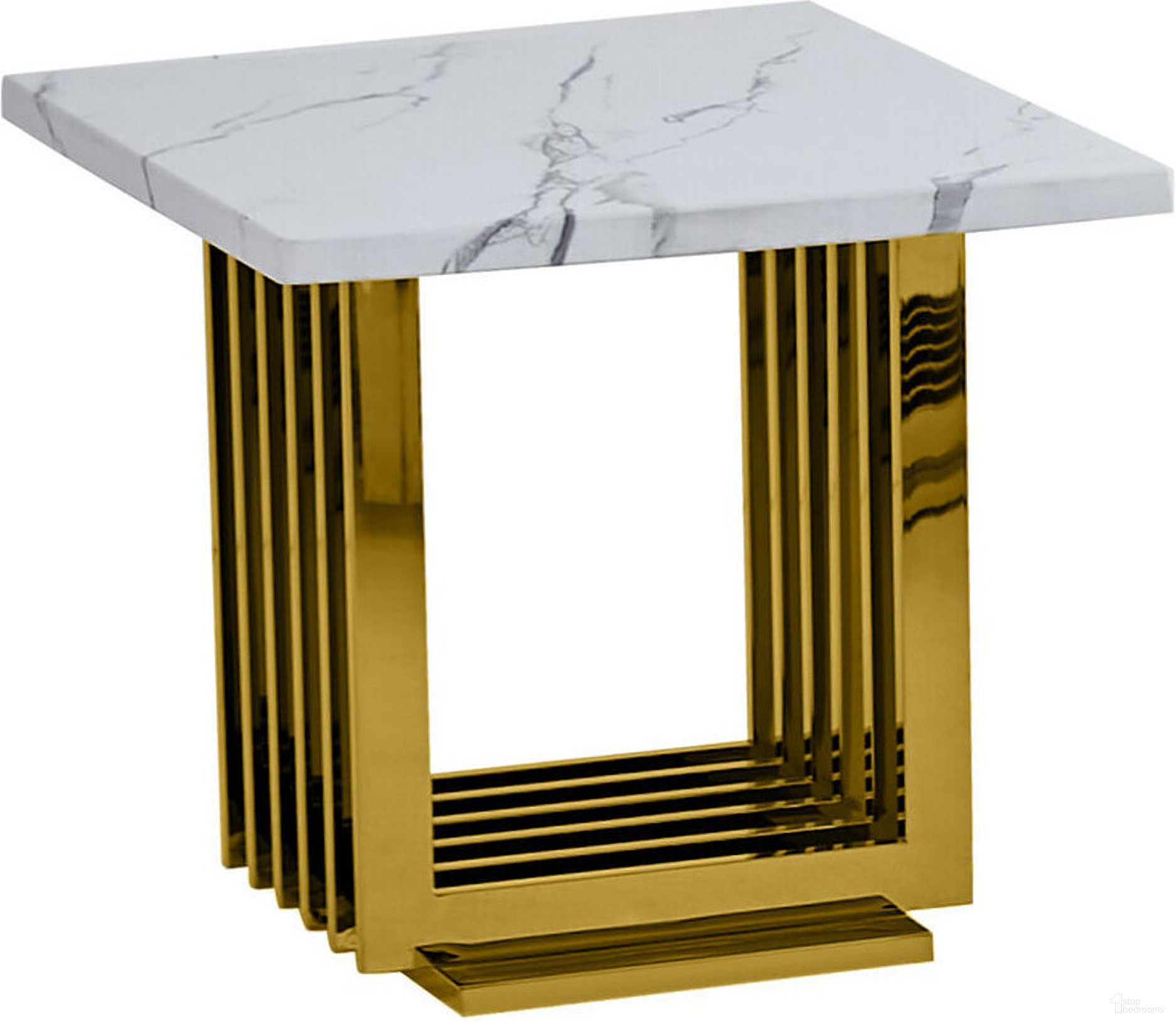 The appearance of Magda End Table In White Marble and Gold Stainless Steel Base designed by Best Quality Furniture in the modern / contemporary interior design. This white and gold piece of furniture  was selected by 1StopBedrooms from Magda Collection to add a touch of cosiness and style into your home. Sku: CT314-T;CT314-B. Material: Marble.