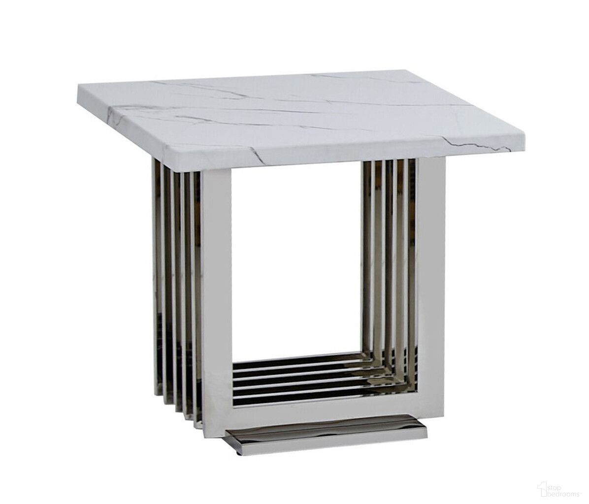 The appearance of Magda End Table In White Marble and Stainless Steel Base designed by Best Quality Furniture in the modern / contemporary interior design. This white/stainless steel piece of furniture  was selected by 1StopBedrooms from Magda Collection to add a touch of cosiness and style into your home. Sku: CT311-T;CT311-B. Material: Marble.