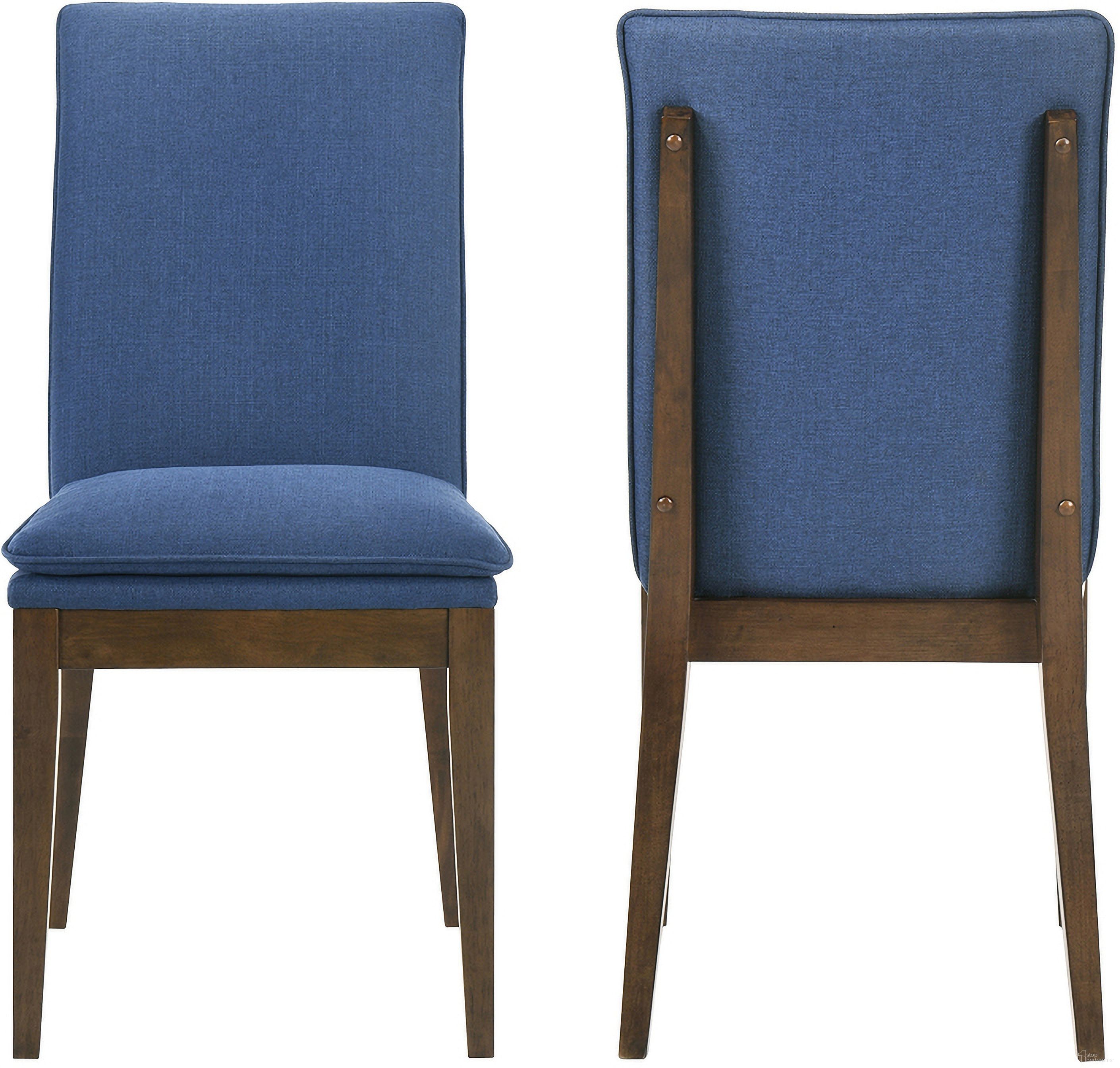 The appearance of Maggie Dining Chair with Blue Cushion Set of 2 In Walnut designed by New Classic in the modern / contemporary interior design. This blue piece of furniture was selected by 1StopBedrooms from Maggie Collection to add a touch of cosiness and style into your home. Sku: D7185B-20-BLU. Material: Wood. Chair Type: Side Chair.