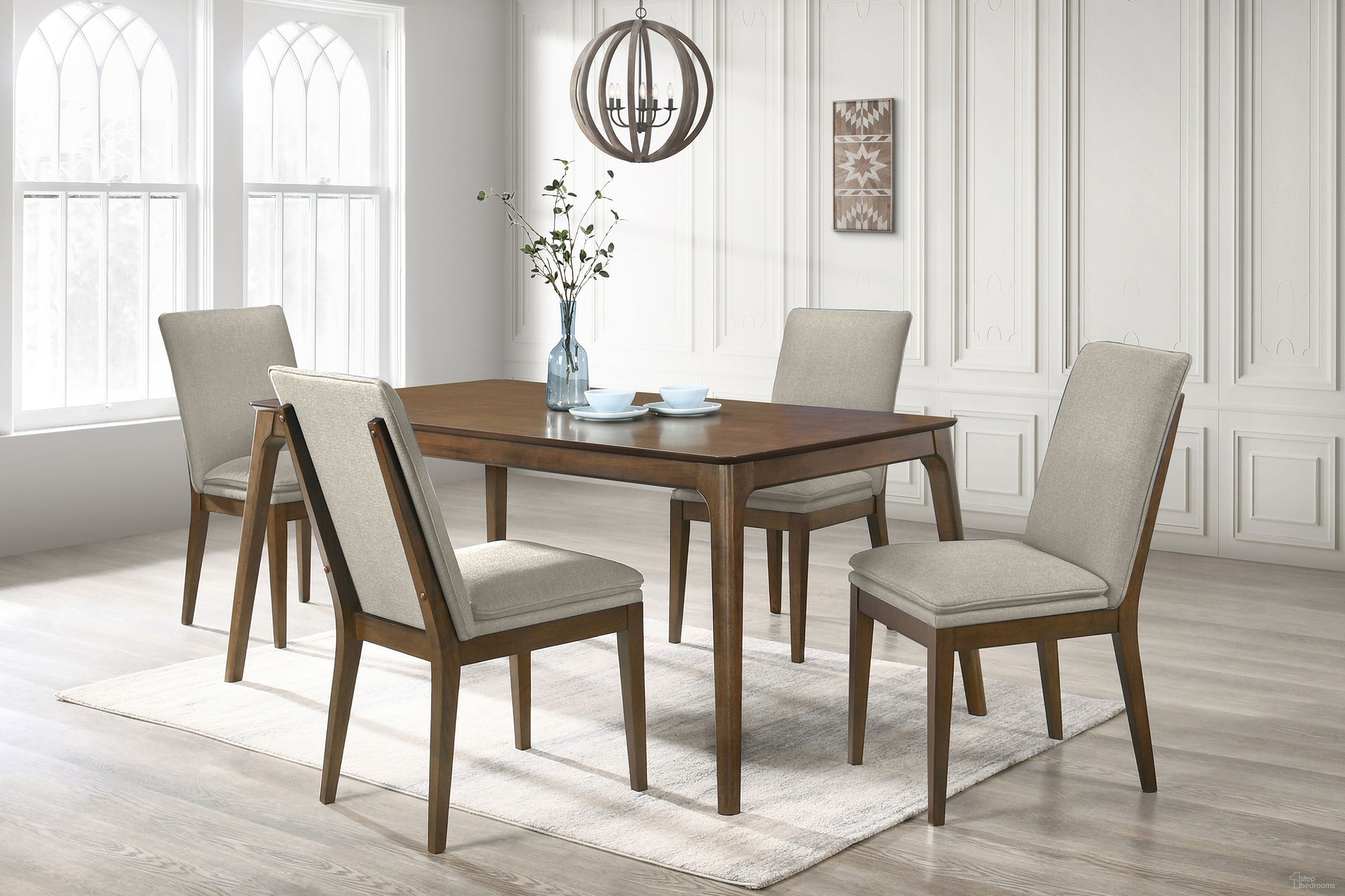 The appearance of Maggie Dining Room Set In Walnut And Natural designed by New Classic in the modern / contemporary interior design. This walnut and natural piece of furniture  was selected by 1StopBedrooms from Maggie Collection to add a touch of cosiness and style into your home. Sku: D7185B-10;D7185B-20-NAT. Material: Wood. Table Top Shape: Rectangular. Size: 66" x 35".