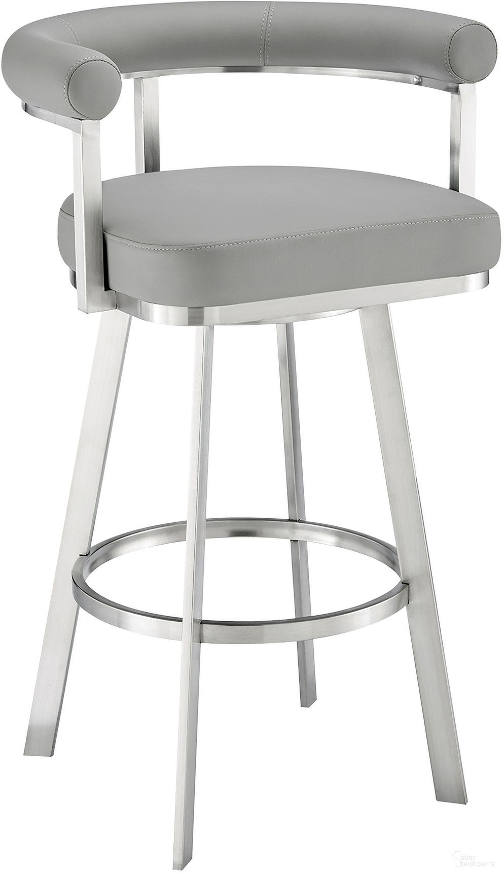 The appearance of Magnolia 26 Inch Swivel Counter Stool In Brushed Stainless Steel with Light Gray Faux Leather designed by Armen Living in the modern / contemporary interior design. This light gray piece of furniture was selected by 1StopBedrooms from Magnolia Collection to add a touch of cosiness and style into your home. Sku: LCMGBABSGRY26. Material: Faux Leather.