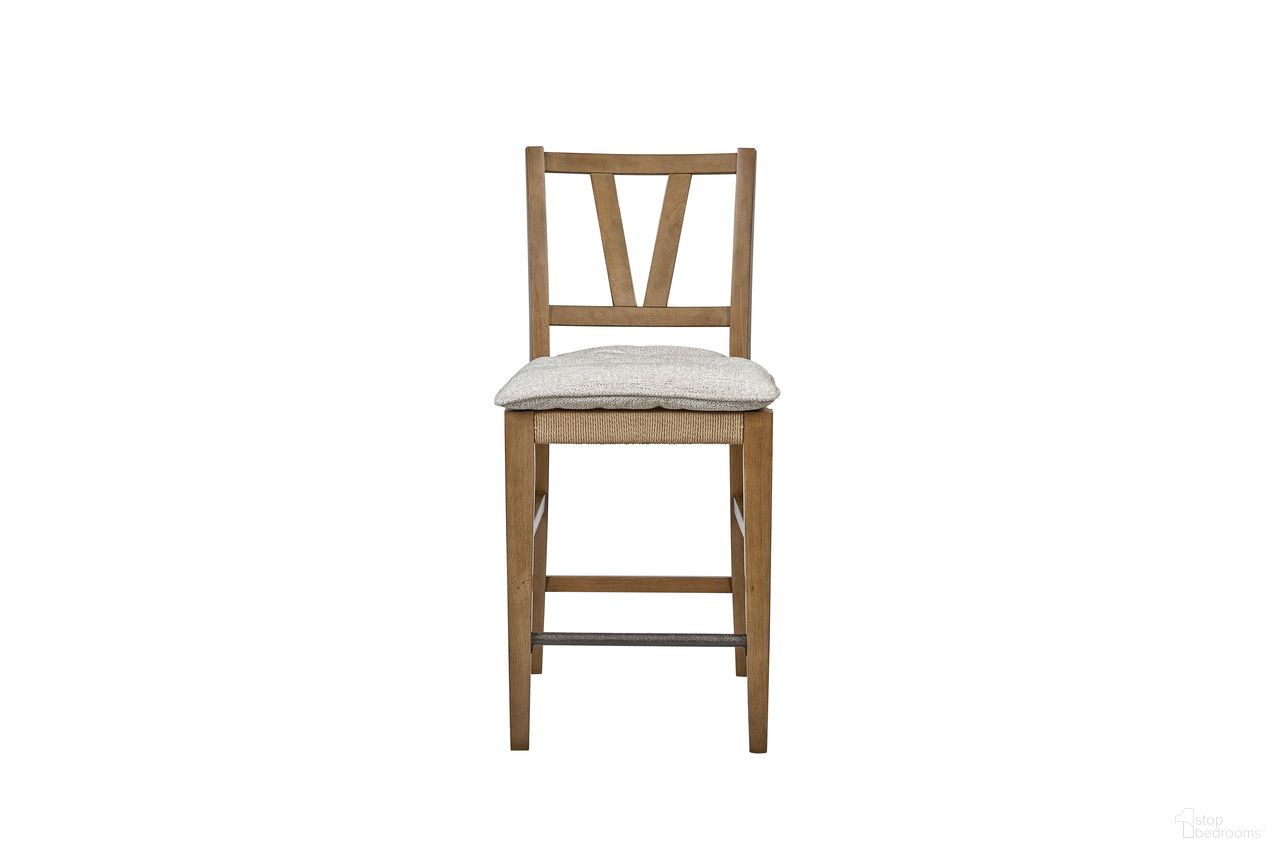 The appearance of Magnolia Counter Height Slat Back Chair Set of 2 In Almond designed by Bernell in the transitional interior design. This almond piece of furniture  was selected by 1StopBedrooms from Magnolia Collection to add a touch of cosiness and style into your home. Sku: 3400-542-A. Material: Hickory.