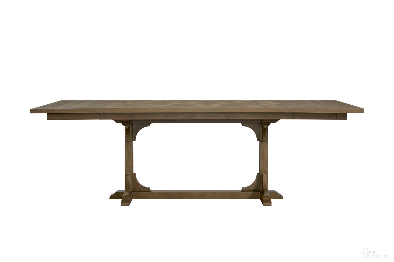 The appearance of Magnolia Counter Height Trestle Table In Almond designed by Bernell in the transitional interior design. This almond piece of furniture  was selected by 1StopBedrooms from Magnolia Collection to add a touch of cosiness and style into your home. Sku: 3400-530-A. Table Base Style: Trestle. Table Top Shape: Rectangular. Material: Hickory. Size: 114" x 44".