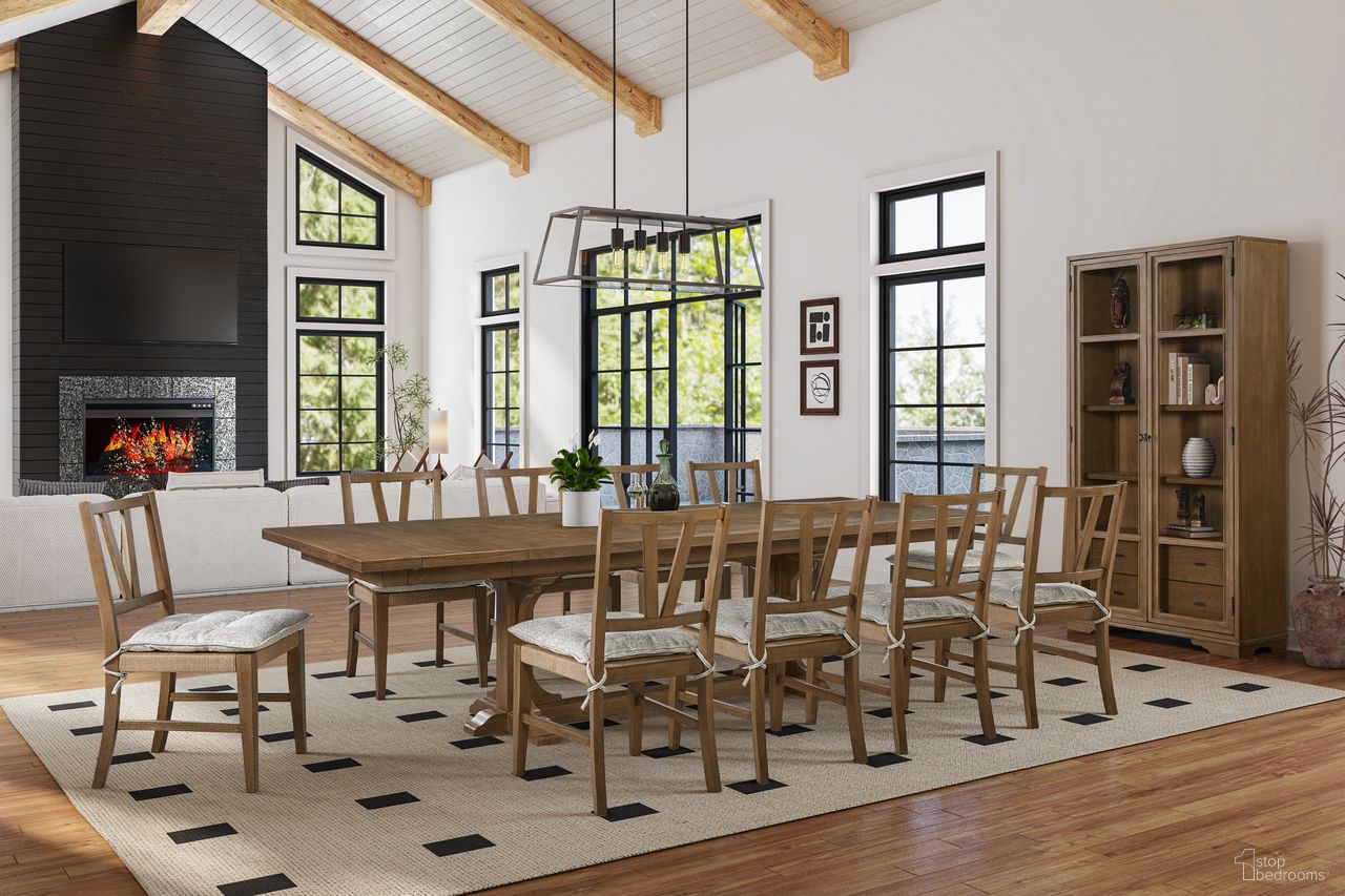 The appearance of Magnolia Dining Room Set In Almond designed by Bernell in the transitional interior design. This almond piece of furniture  was selected by 1StopBedrooms from Magnolia Collection to add a touch of cosiness and style into your home. Sku: 3400-502-A;3400-510-A. Table Top Shape: Rectangular. Material: Hickory. Size: 114" x 44".