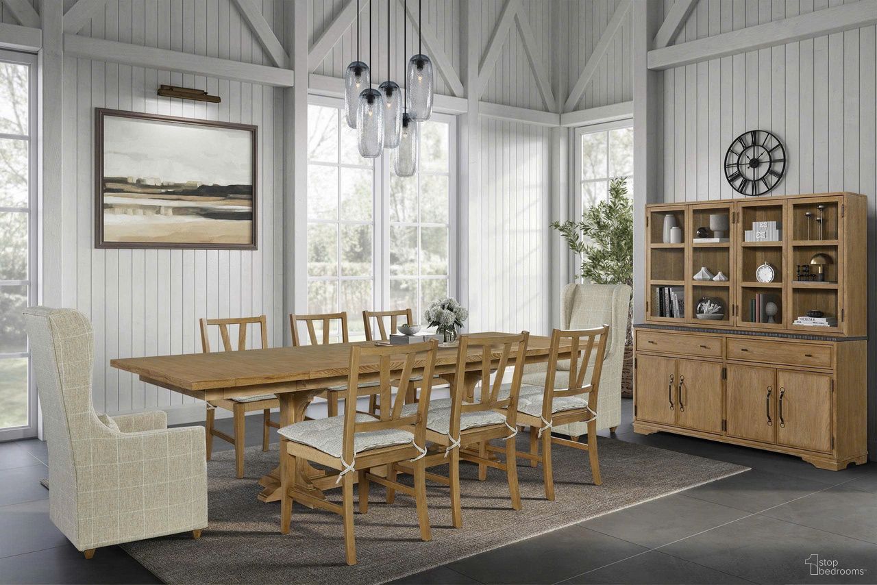The appearance of Magnolia Dining Room Set In Cashew designed by Bernell in the transitional interior design. This cashew piece of furniture was selected by 1StopBedrooms from Magnolia Collection to add a touch of cosiness and style into your home. Sku: 3400-502-C;3400-510-C. Table Top Shape: Rectangular. Material: Hickory. Size: 114" x 44".