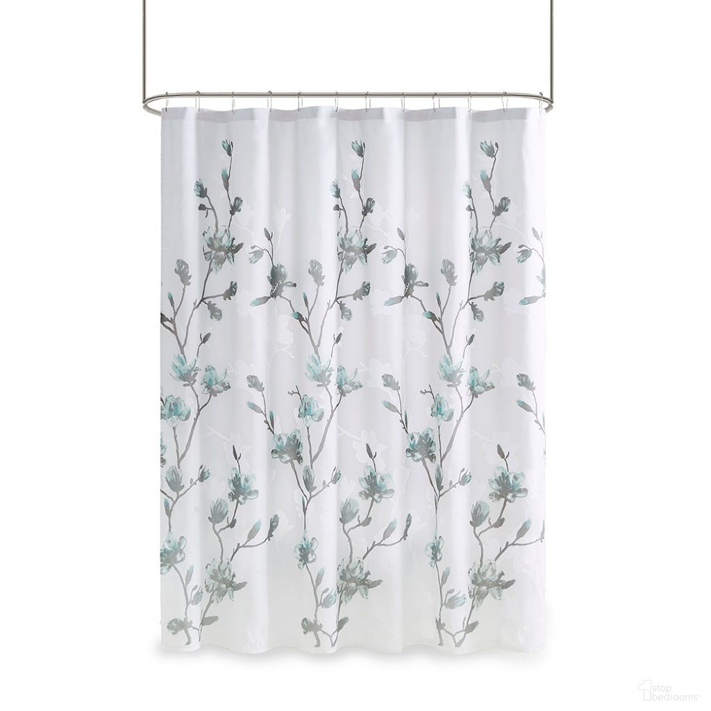Magnolia Floral Printed Burnout Shower Curtain In Aqua