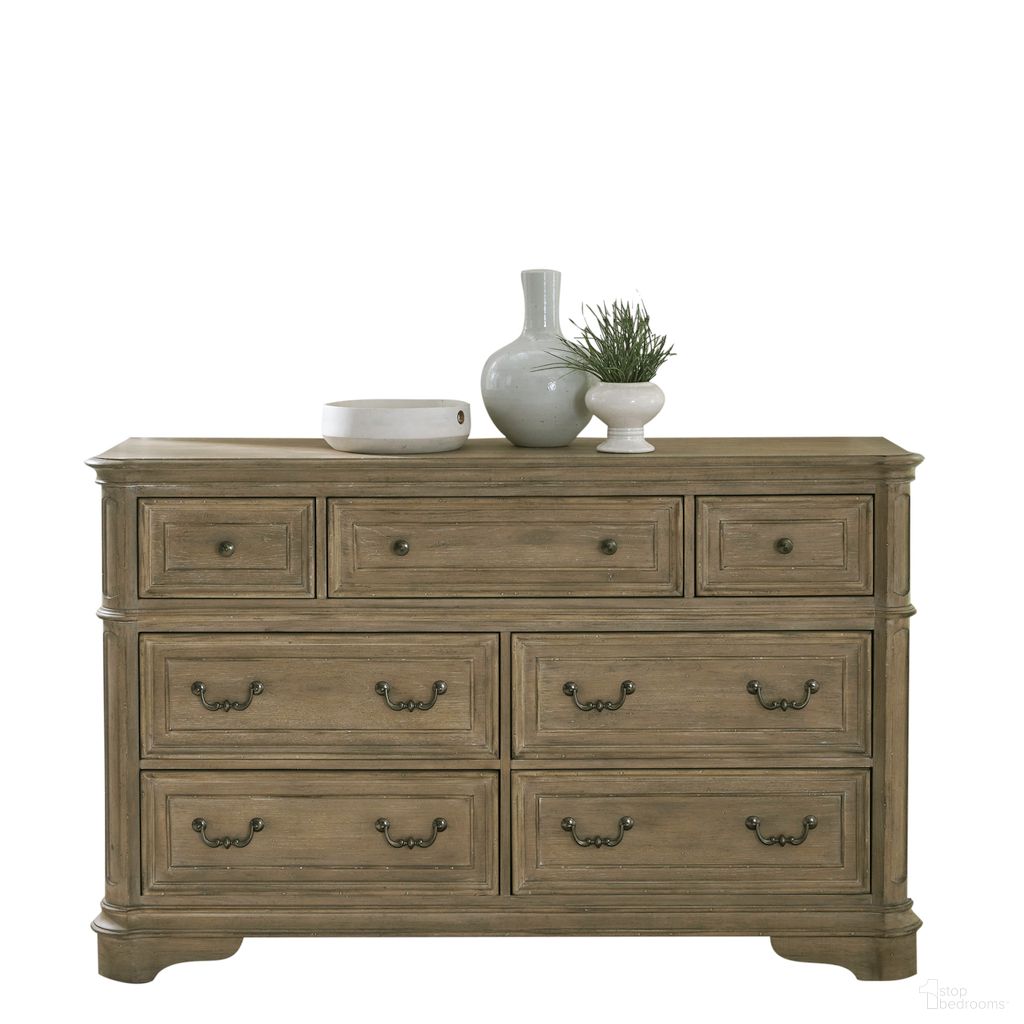 The appearance of Magnolia Manor 7 Drawer Dresser In Weathered Bisque designed by Liberty in the traditional interior design. This bisque piece of furniture was selected by 1StopBedrooms from Magnolia Manor Collection to add a touch of cosiness and style into your home. Sku: 244N-BR31. Material: Poplar.