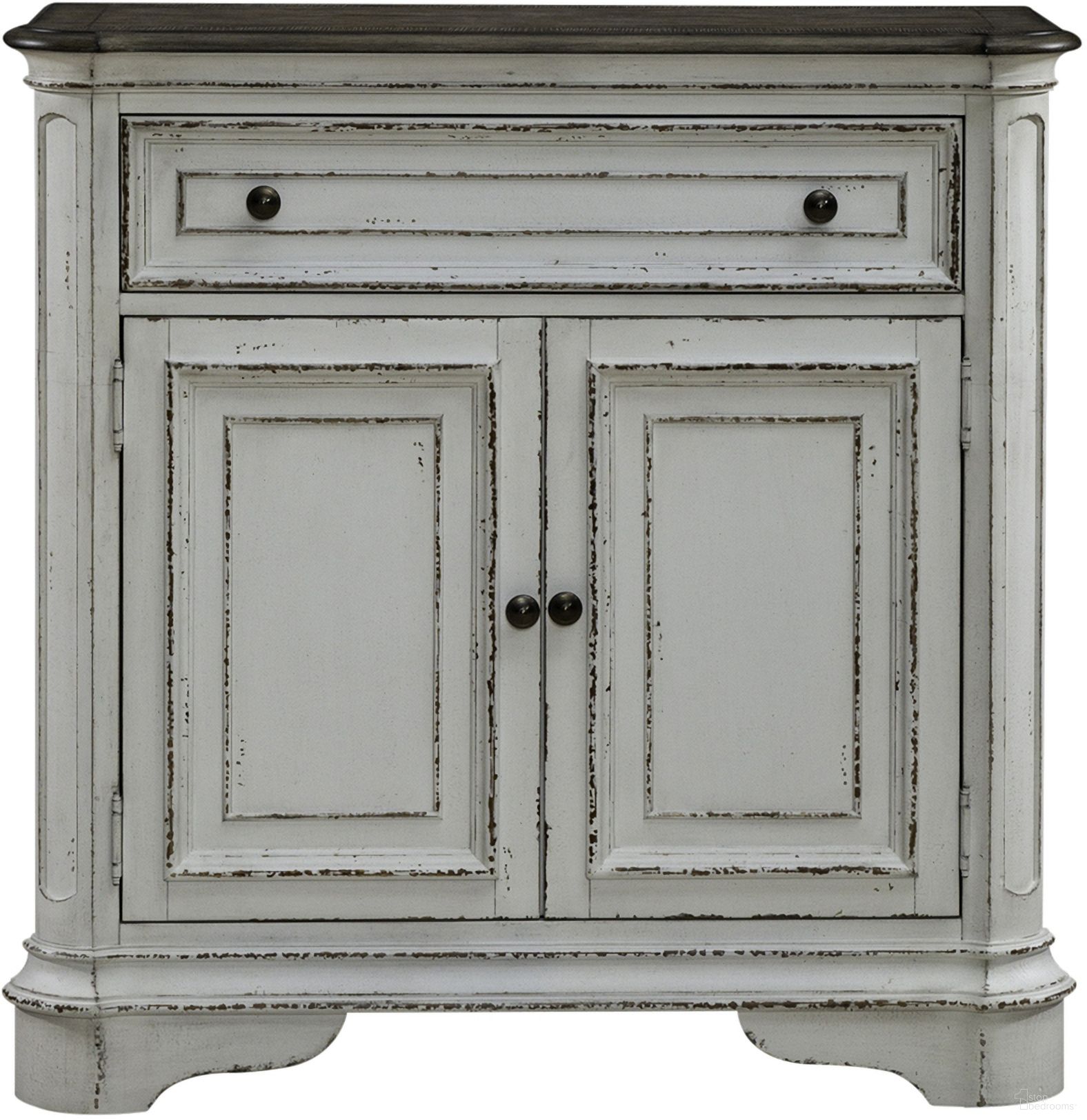 The appearance of Magnolia Manor Accent Cabinet In White designed by Liberty in the traditional interior design. This white piece of furniture was selected by 1StopBedrooms from Magnolia Manor Collection to add a touch of cosiness and style into your home. Sku: 244-AC1000. Material: Rubberwood.