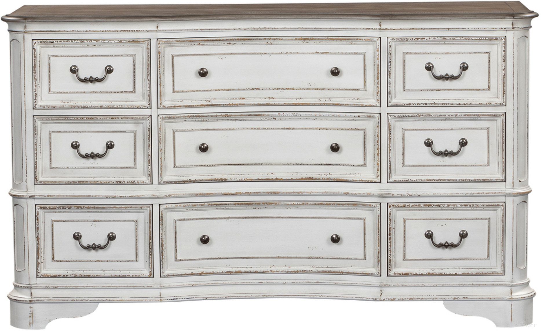 The appearance of Magnolia Manor Antique White 9 Drawer Dresser designed by Liberty in the rustic / southwestern interior design. This antique white piece of furniture was selected by 1StopBedrooms from Magnolia Manor Collection to add a touch of cosiness and style into your home. Sku: 244-BR34. Material: Wood.