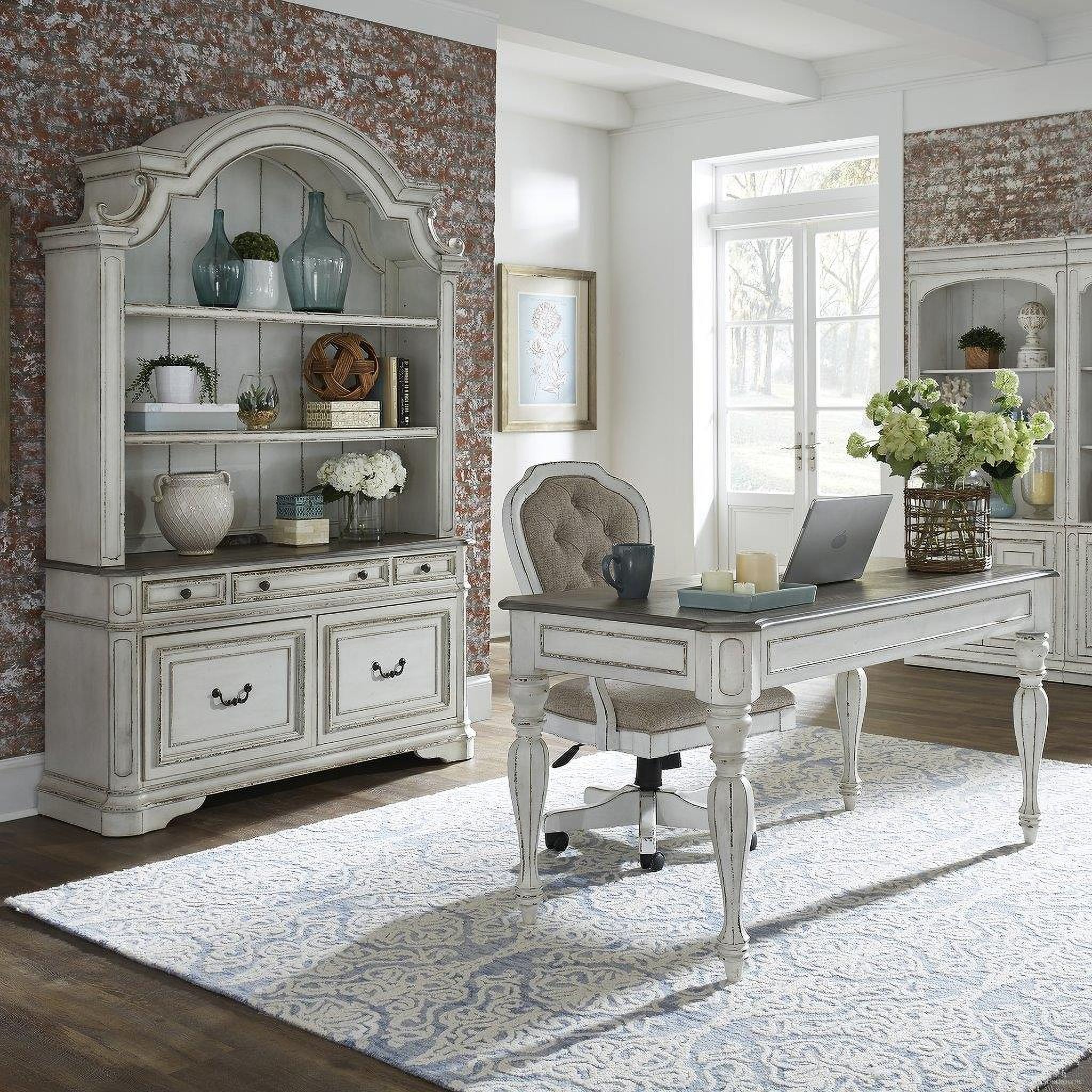 The appearance of Magnolia Manor Home Office Set In Antique White designed by Liberty in the traditional interior design. This antique white piece of furniture was selected by 1StopBedrooms from Magnolia Manor Collection to add a touch of cosiness and style into your home. Sku: 244-HO107;244-HO121;244-HO131;244-HO197. Material: Rubberwood.