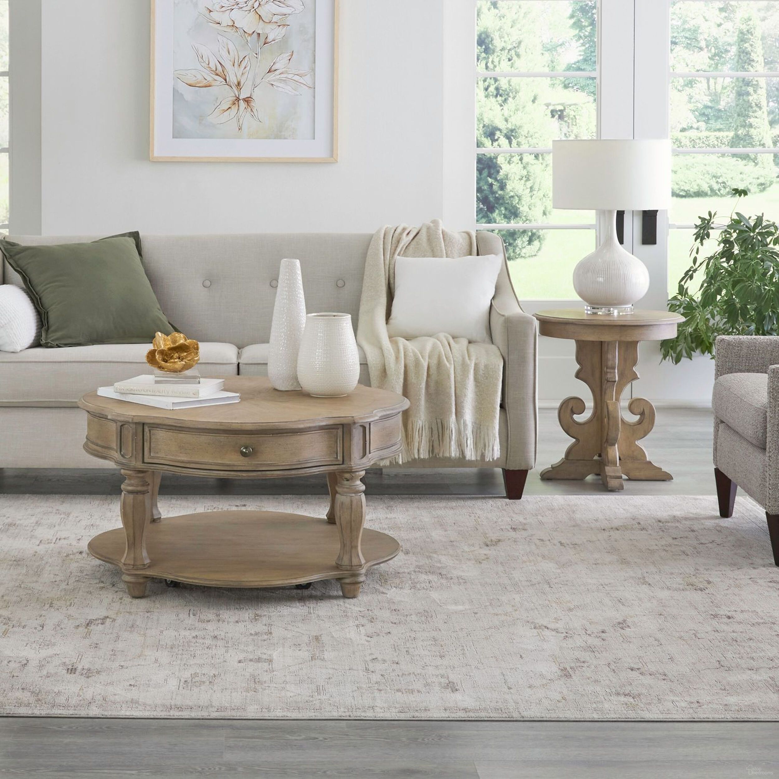 The appearance of Magnolia Manor Round Occasional Table Set In Bisque designed by Liberty in the traditional interior design. This bisque piece of furniture  was selected by 1StopBedrooms from Magnolia Manor Collection to add a touch of cosiness and style into your home. Sku: 244N-OT1011;244N-OT1022. Material: Poplar.