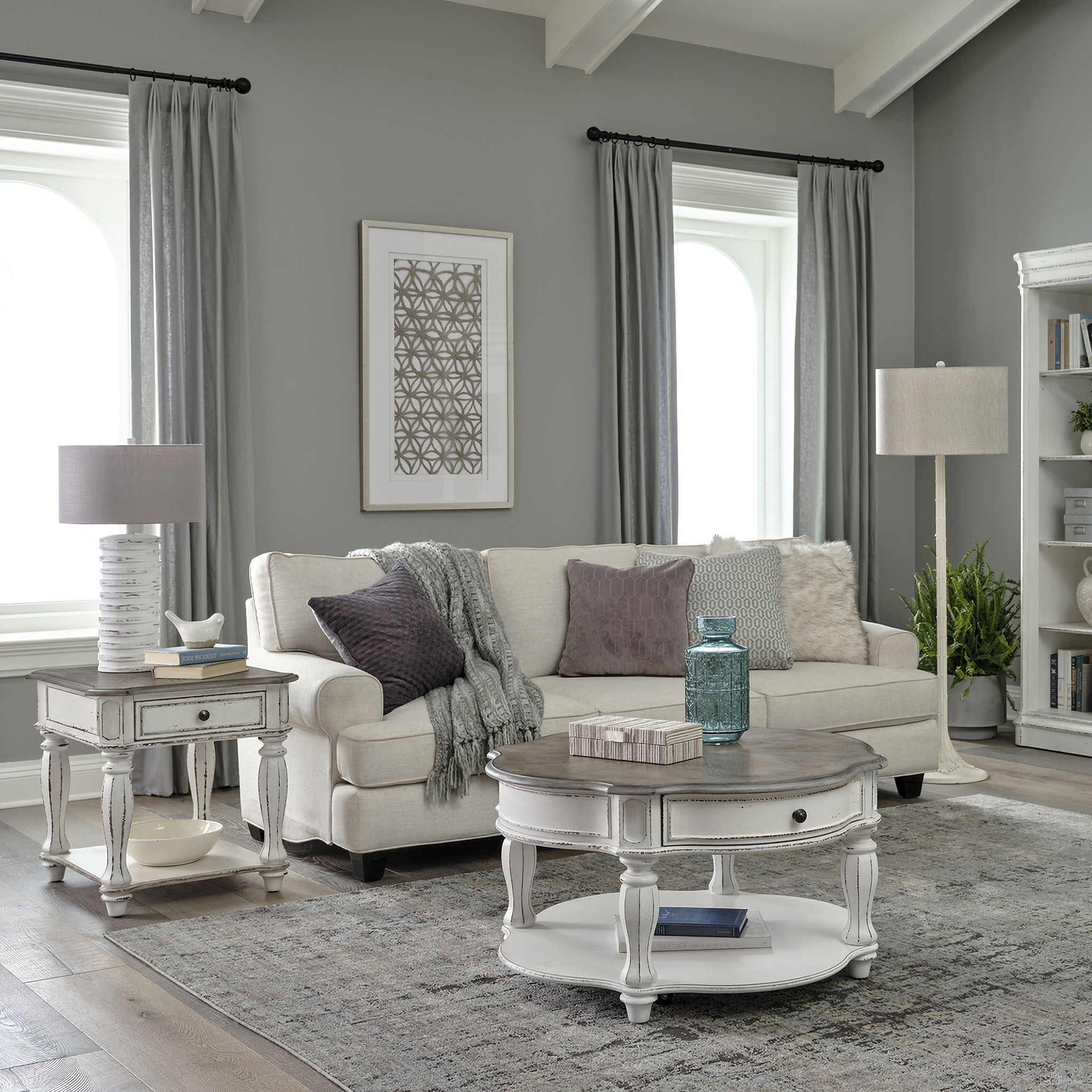 The appearance of Magnolia Manor Round Occasional Table Set designed by Liberty in the traditional interior design. This antique white piece of furniture  was selected by 1StopBedrooms from Magnolia Manor Collection to add a touch of cosiness and style into your home. Sku: 244-OT1011;244-OT1020. Material: Wood.