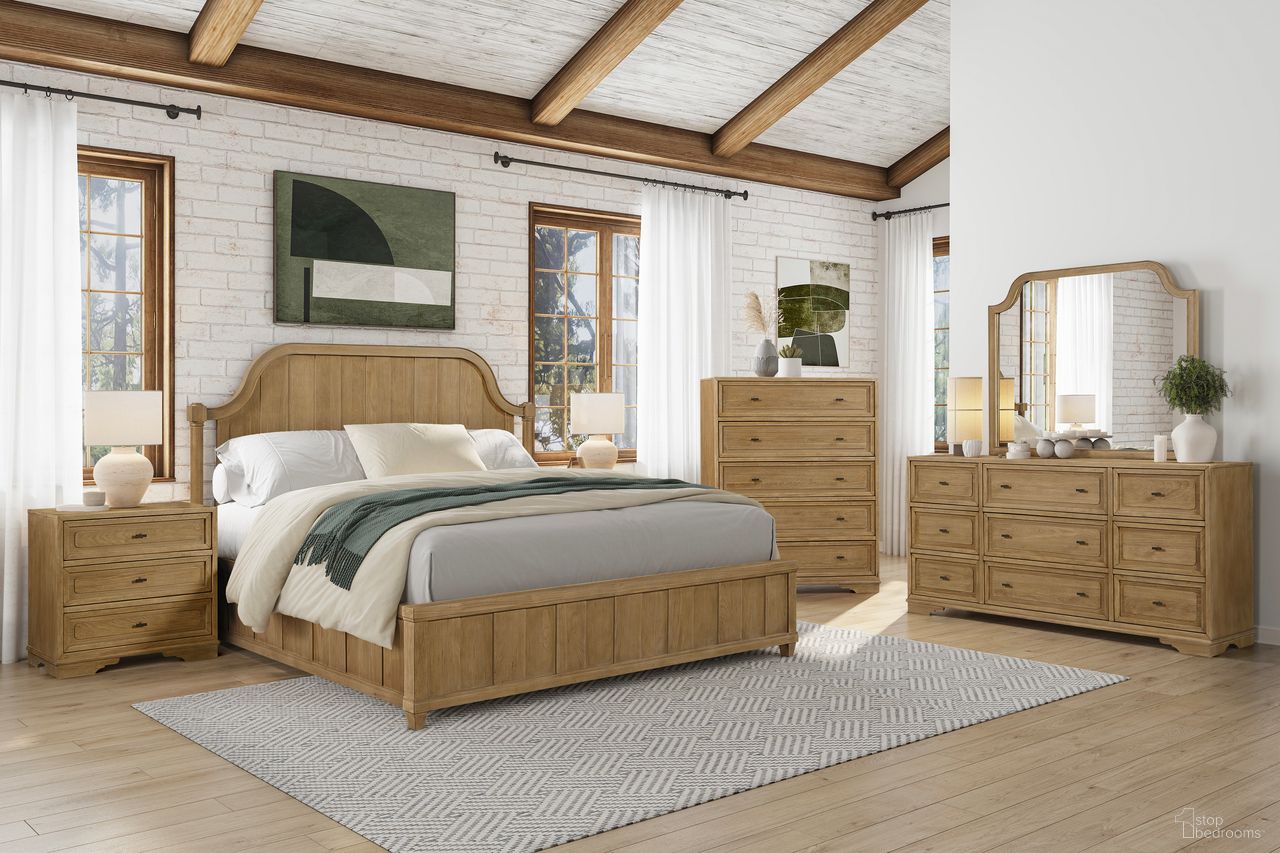 The appearance of Magnolia Planked Panel Bedroom Set In Cashew designed by Bernell in the transitional interior design. This cashew piece of furniture was selected by 1StopBedrooms from Magnolia Collection to add a touch of cosiness and style into your home. Sku: 3400-105-C;3400-120-C. Bed Size: King. Material: Hickory.