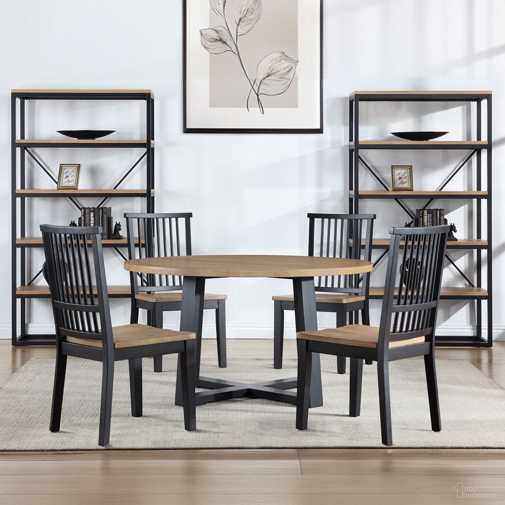 The appearance of Magnolia Round Dining Set In Brown and Black designed by Steve Silver in the modern / contemporary interior design. This black piece of furniture  was selected by 1StopBedrooms from Magnolia Collection to add a touch of cosiness and style into your home. Sku: MM5454KT;MM500S. Table Top Shape: Round. Material: MDF. Size: 54".