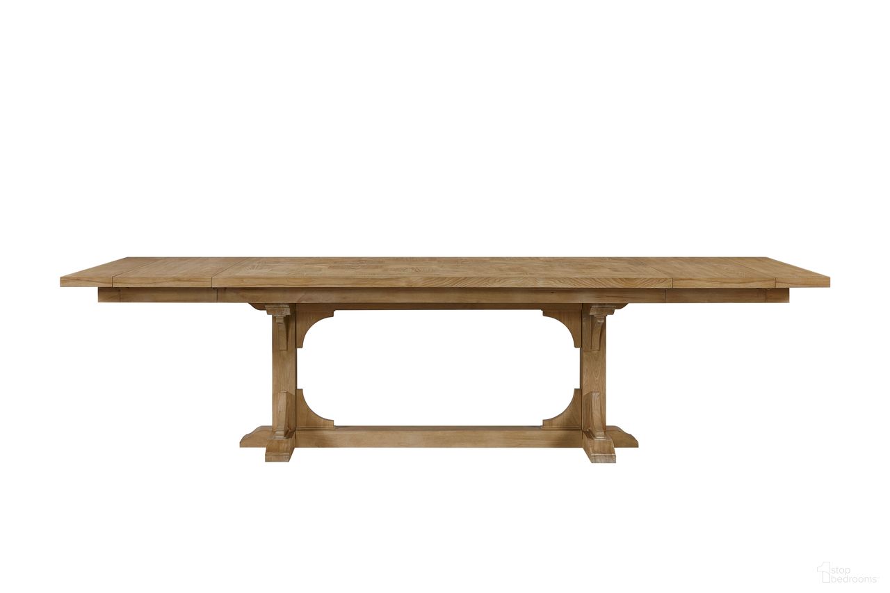 The appearance of Magnolia Trestle Table In Cashew designed by Bernell in the transitional interior design. This cashew piece of furniture was selected by 1StopBedrooms from Magnolia Collection to add a touch of cosiness and style into your home. Sku: 3400-502-C. Table Base Style: Trestle. Table Top Shape: Rectangular. Material: Hickory. Size: 114" x 44".