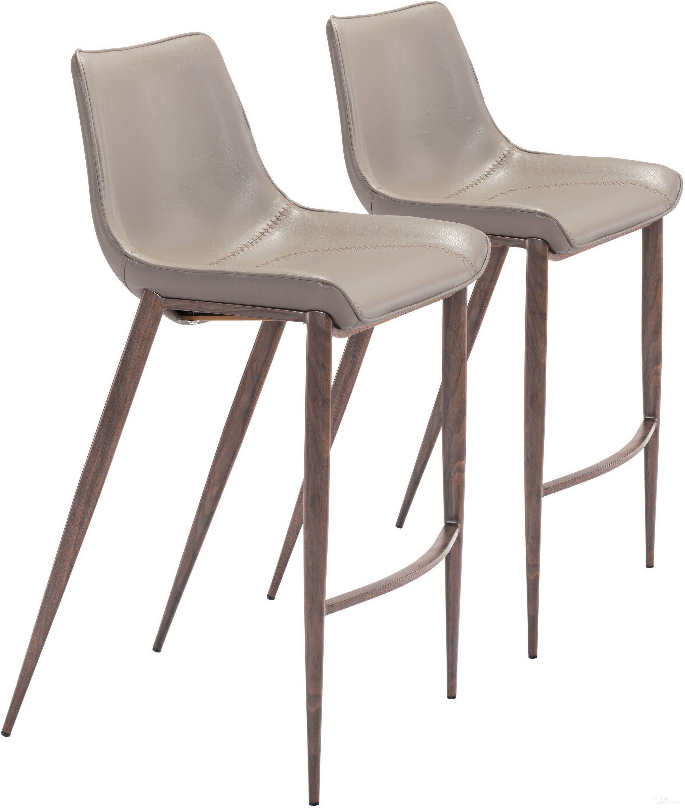 The appearance of Magnus Barstool Set of 2 In Brown and Walnut designed by Zuo Modern in the modern / contemporary interior design. This brown piece of furniture was selected by 1StopBedrooms from Magnus Collection to add a touch of cosiness and style into your home. Sku: 101277. Material: Polyurethane.