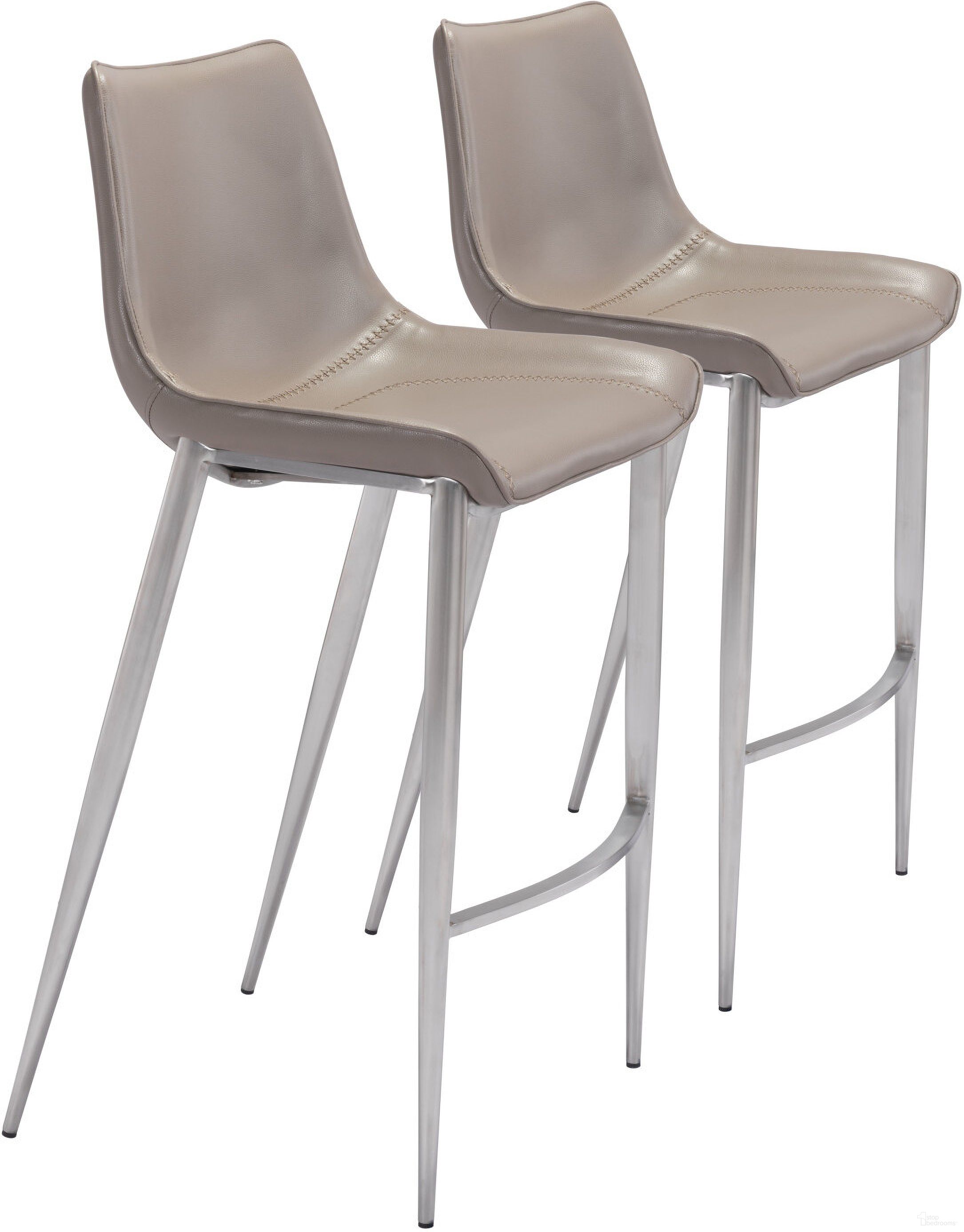 The appearance of Magnus Barstool Set of 2 In Brown and Silver designed by Zuo Modern in the modern / contemporary interior design. This brown/silver piece of furniture was selected by 1StopBedrooms from Magnus Collection to add a touch of cosiness and style into your home. Sku: 101274. Material: Polyurethane.