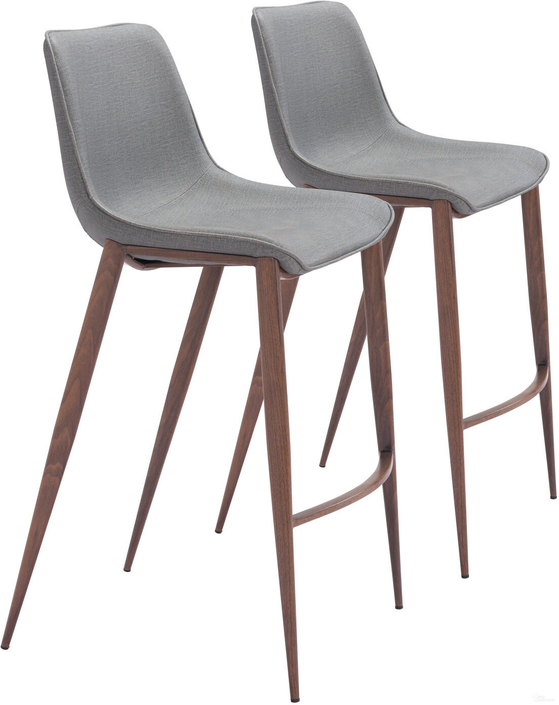 Magnus Barstool Set of 2 In Slate Gray and Walnut