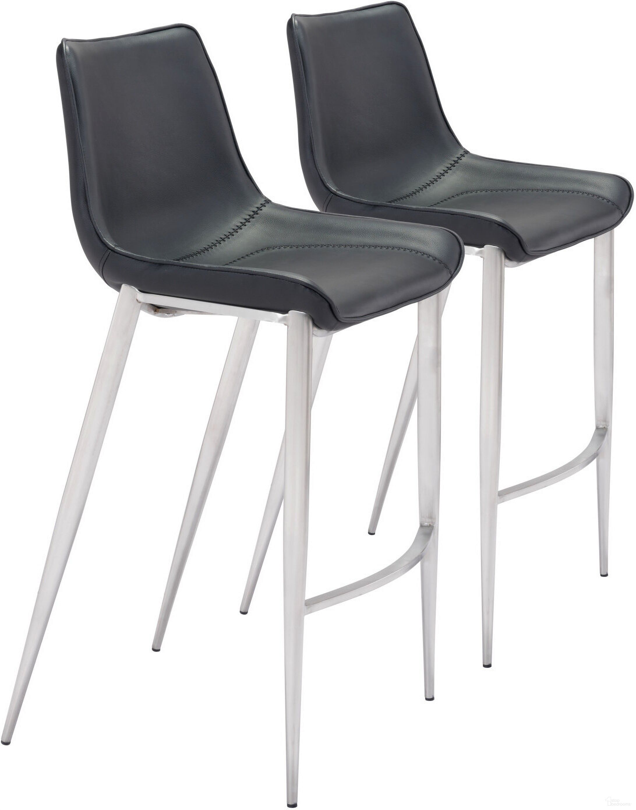 The appearance of Magnus Barstool Set of 2 In Black and Silver designed by Zuo Modern in the modern / contemporary interior design. This black/silver piece of furniture was selected by 1StopBedrooms from Magnus Collection to add a touch of cosiness and style into your home. Sku: 101276. Material: Polyurethane.