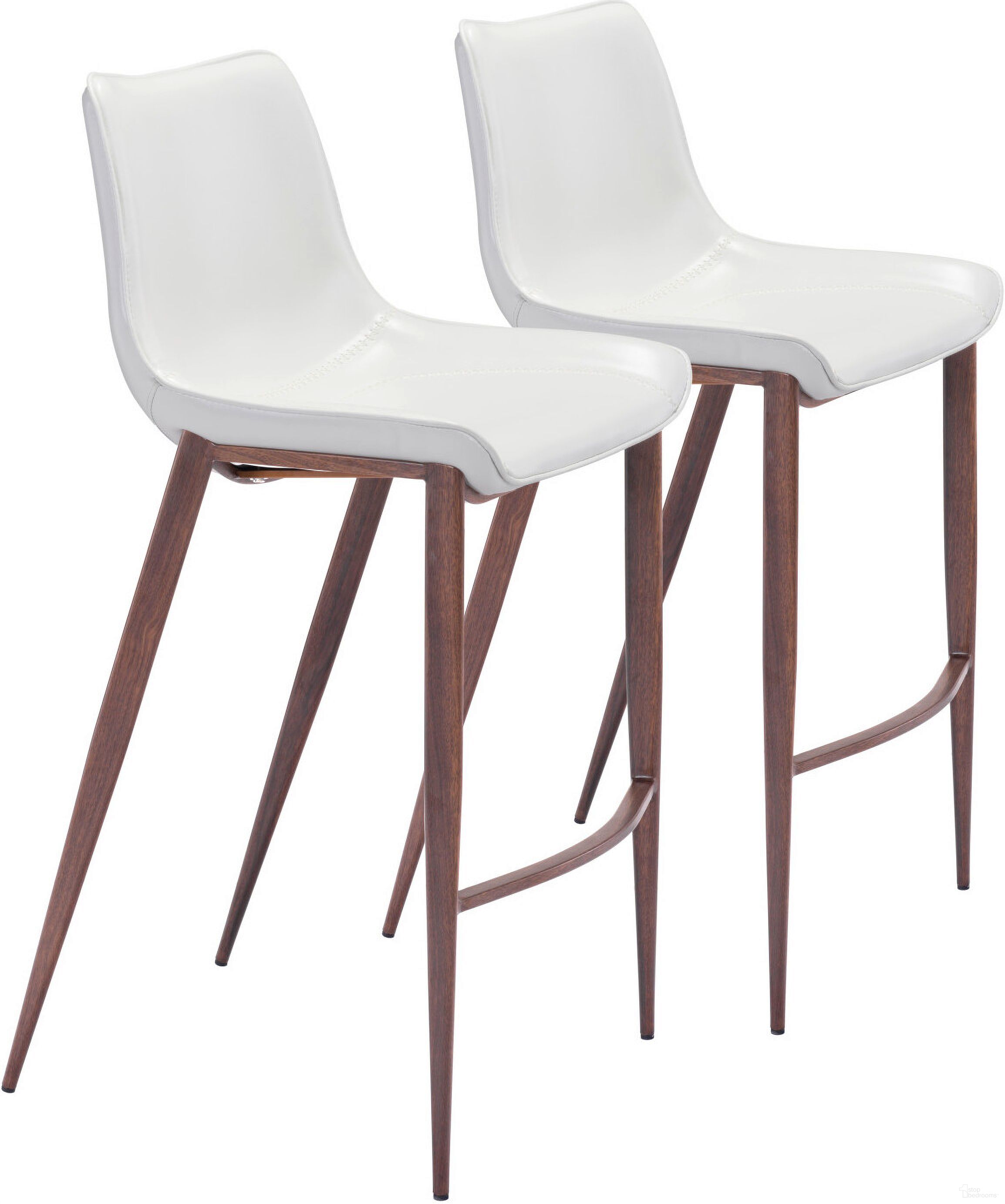 The appearance of Magnus Barstool Set of 2 In White and Walnut designed by Zuo Modern in the modern / contemporary interior design. This walnut and white piece of furniture  was selected by 1StopBedrooms from Magnus Collection to add a touch of cosiness and style into your home. Sku: 101278. Material: Polyurethane.