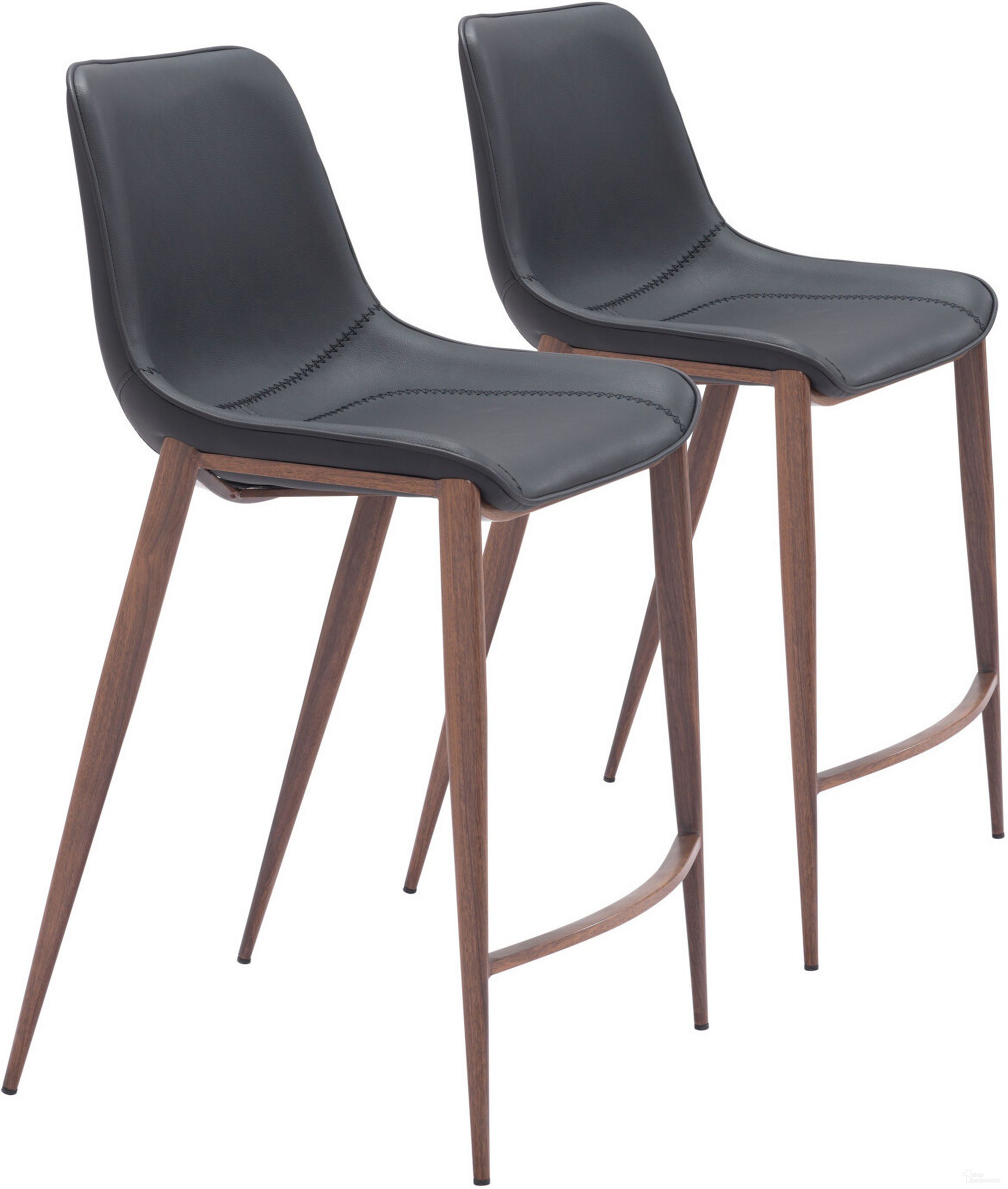 The appearance of Magnus Counter Stool Set of 2 In Black and Walnut designed by Zuo Modern in the modern / contemporary interior design. This walnut and black piece of furniture was selected by 1StopBedrooms from Magnus Collection to add a touch of cosiness and style into your home. Sku: 109935. Material: Polyurethane.