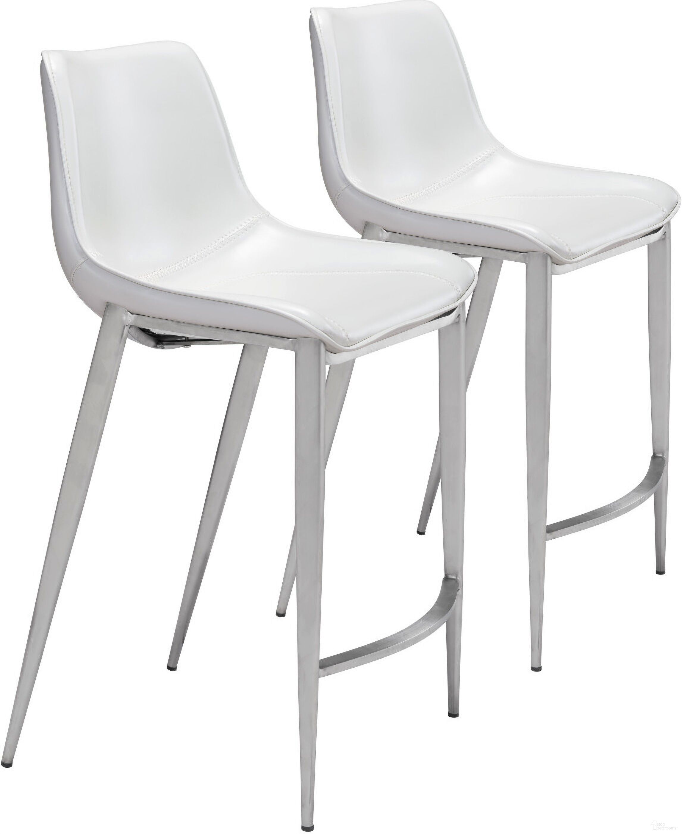 Magnus Counter Stool Set of 2 In White and Silver