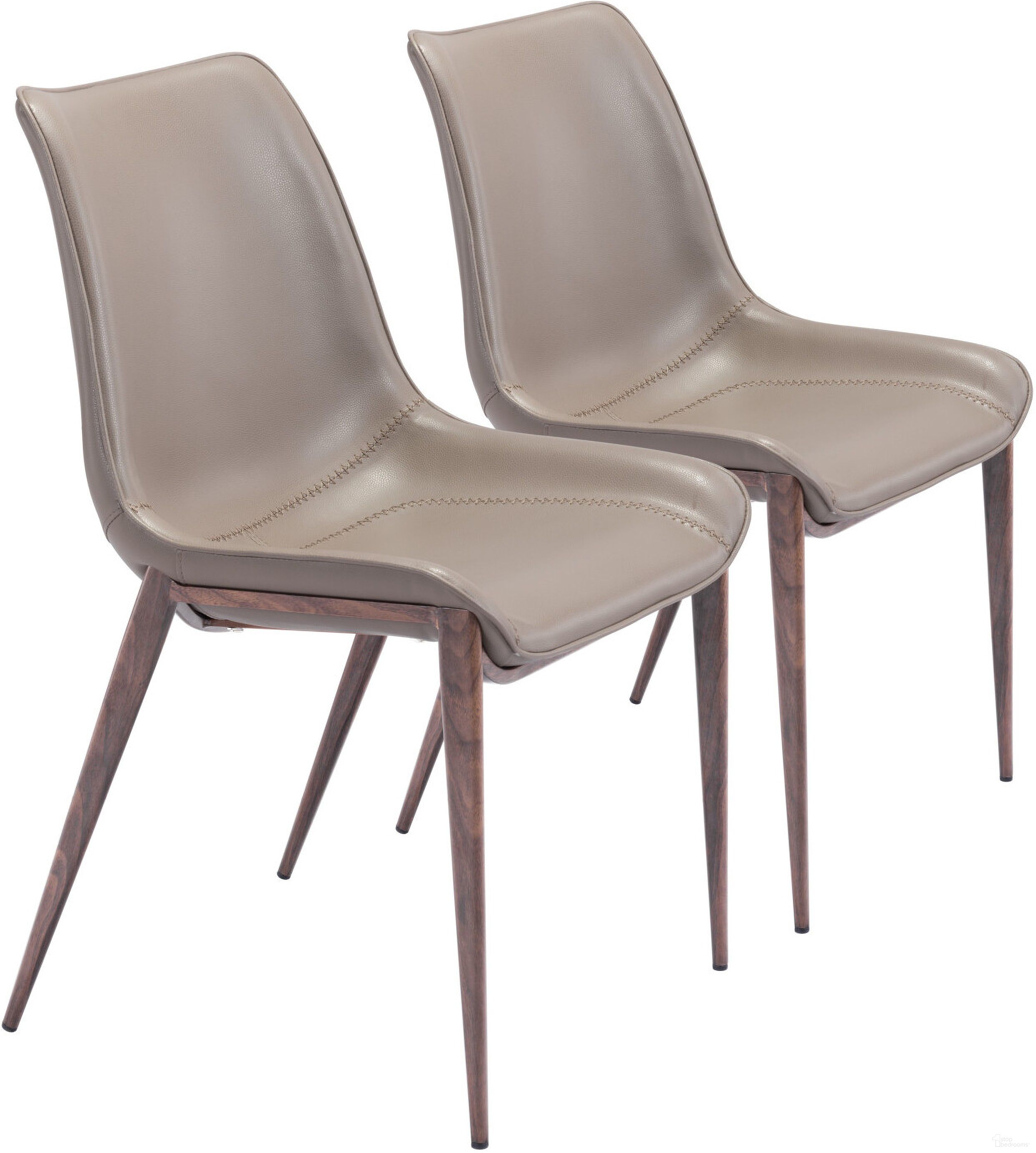 The appearance of Magnus Dining Chair Set of 2 In Brown and Walnut designed by Zuo Modern in the modern / contemporary interior design. This brown piece of furniture was selected by 1StopBedrooms from Magnus Collection to add a touch of cosiness and style into your home. Sku: 101272. Material: Polyurethane. Chair Type: Side Chair.