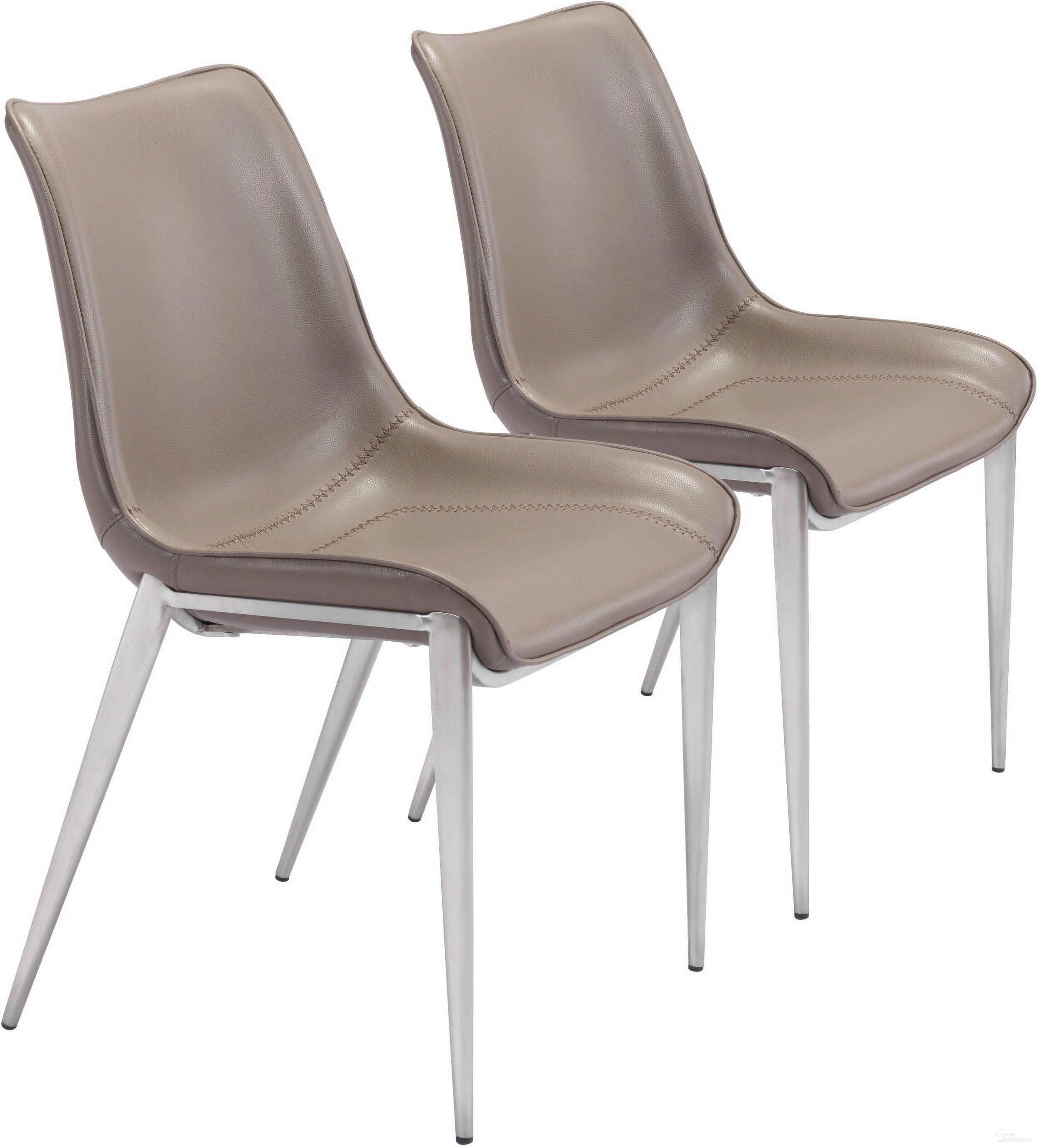 The appearance of Magnus Dining Chair Set of 2 In Brown and Silver designed by Zuo Modern in the modern / contemporary interior design. This brown/silver piece of furniture was selected by 1StopBedrooms from Magnus Collection to add a touch of cosiness and style into your home. Sku: 101269. Material: Polyurethane. Chair Type: Side Chair.