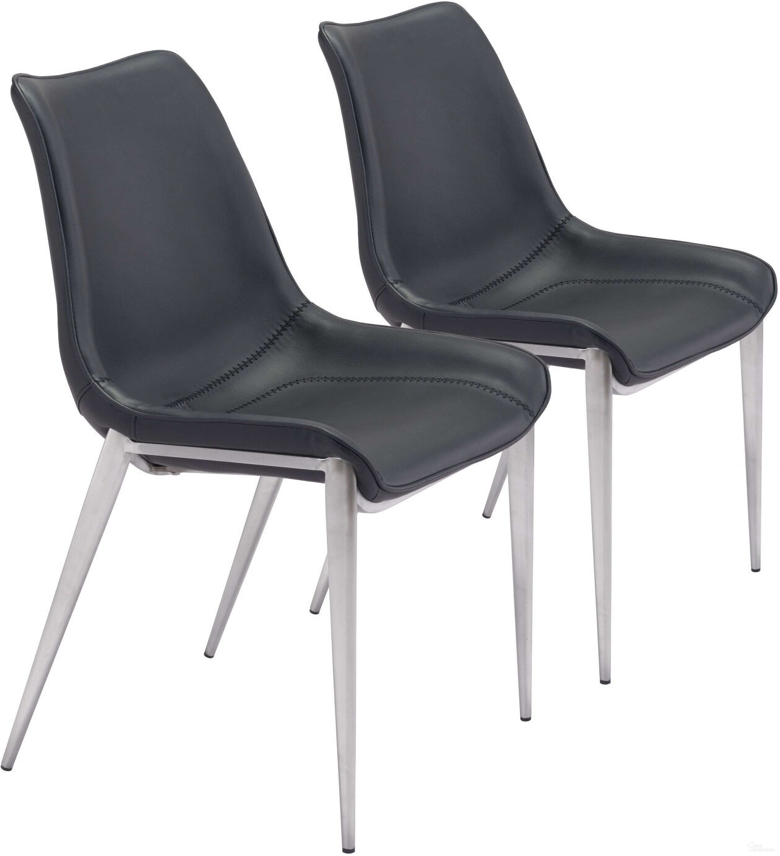 The appearance of Magnus Dining Chair Set of 2 In Black and Silver designed by Zuo Modern in the modern / contemporary interior design. This black/silver piece of furniture was selected by 1StopBedrooms from Magnus Collection to add a touch of cosiness and style into your home. Sku: 101271. Material: Polyurethane. Chair Type: Side Chair.