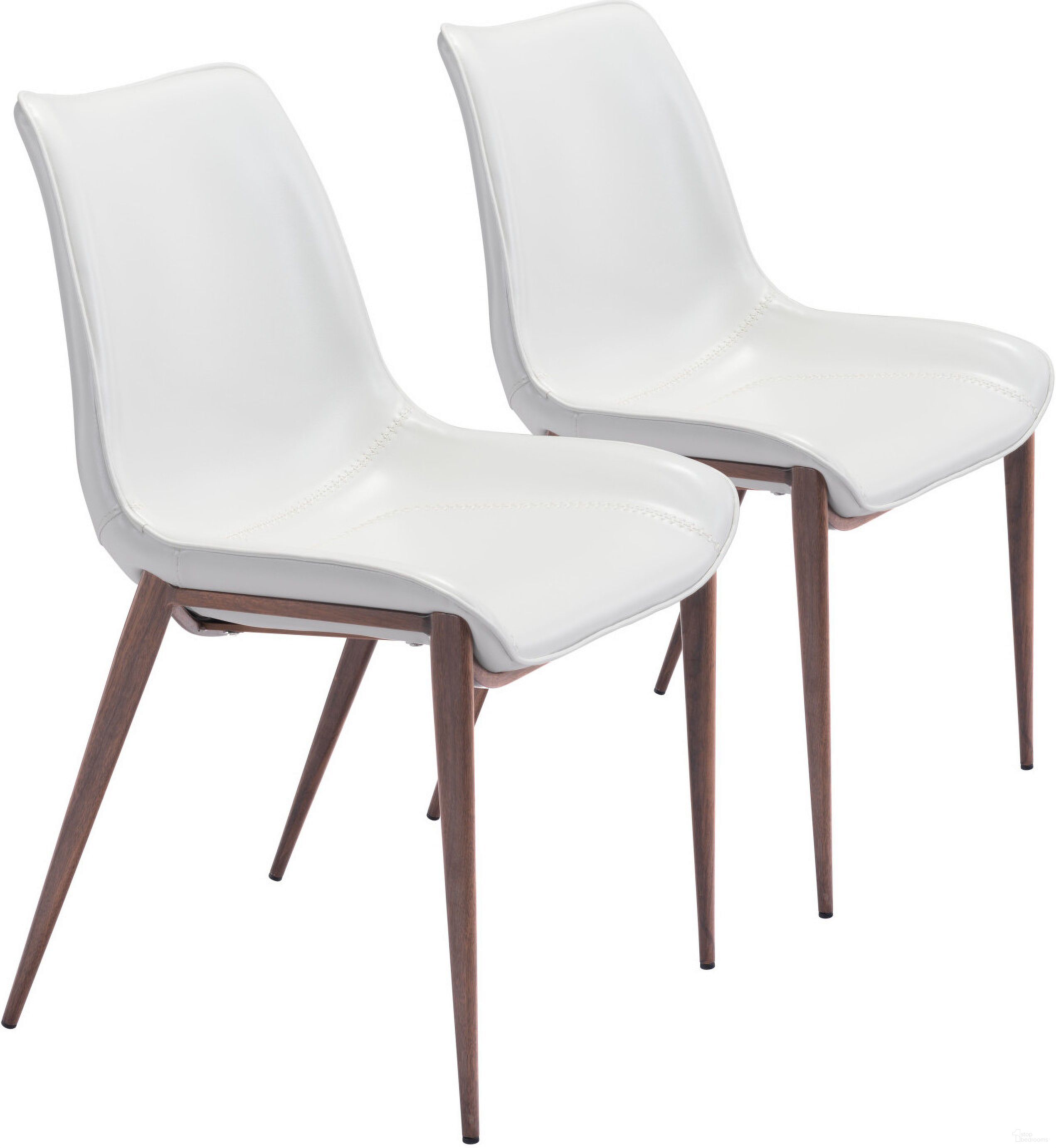 The appearance of Magnus Dining Chair Set of 2 In White and Walnut designed by Zuo Modern in the modern / contemporary interior design. This walnut and white piece of furniture was selected by 1StopBedrooms from Magnus Collection to add a touch of cosiness and style into your home. Sku: 101273. Material: Polyurethane. Chair Type: Side Chair.
