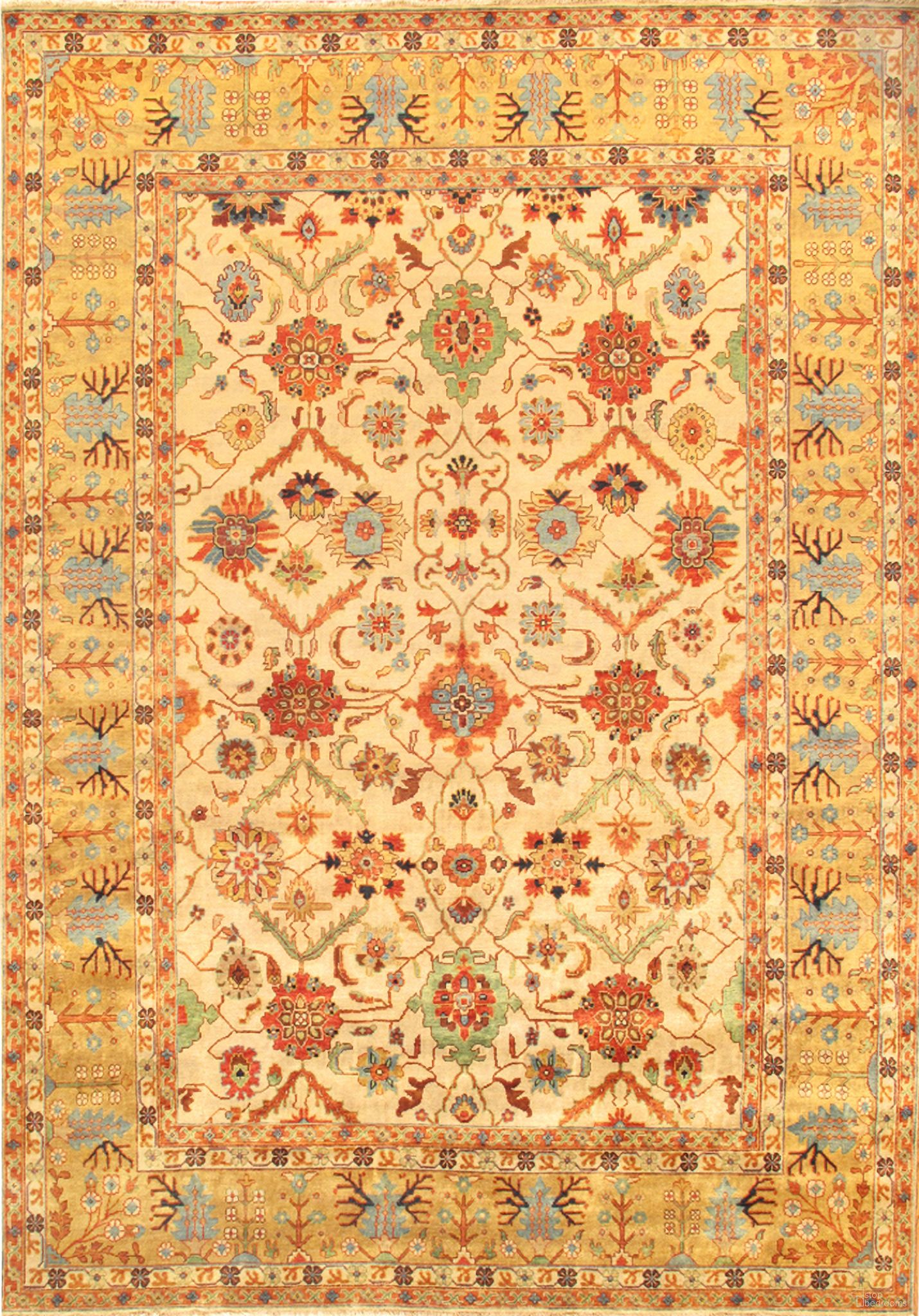 The appearance of Mahal Collection Hand-Knotted Wool Area Rug- 13' 8" x 14' In Ivory and Gold designed by Pasargad Home in the modern / contemporary interior design. This ivory and gold piece of furniture was selected by 1StopBedrooms from Serapi Collection to add a touch of cosiness and style into your home. Sku: P-17 14X14. Material: Wool.