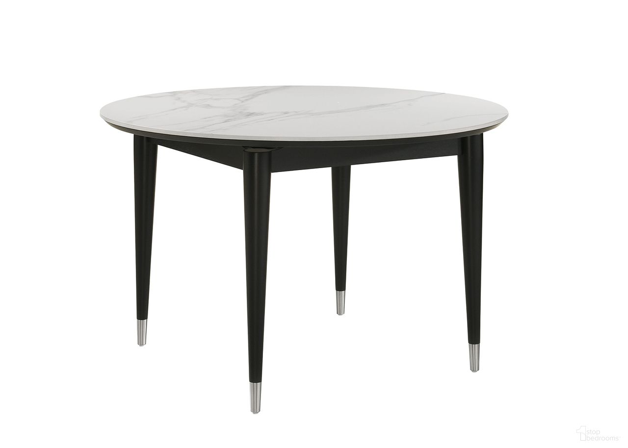 The appearance of Maidstone Round Dining Table In Black and White designed by Furniture of America in the modern / contemporary interior design. This black/white piece of furniture was selected by 1StopBedrooms from Maidstone Collection to add a touch of cosiness and style into your home. Sku: FM32001BK-RT. Table Base Style: Legs. Table Top Shape: Round. Material: Stone. Size: 47".