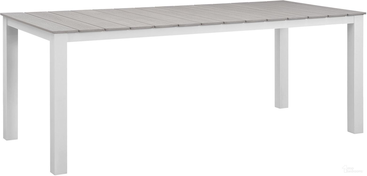 The appearance of Maine White Light Gray 80 Inch Outdoor Patio Dining Table designed by Modway in the modern / contemporary interior design. This white light gray piece of furniture was selected by 1StopBedrooms from Maine Collection to add a touch of cosiness and style into your home. Sku: EEI-1507-WHI-LEGS;EEI-1509-WHI-LGR-2. Material: Aluminum. Table Top Shape: Rectangular.