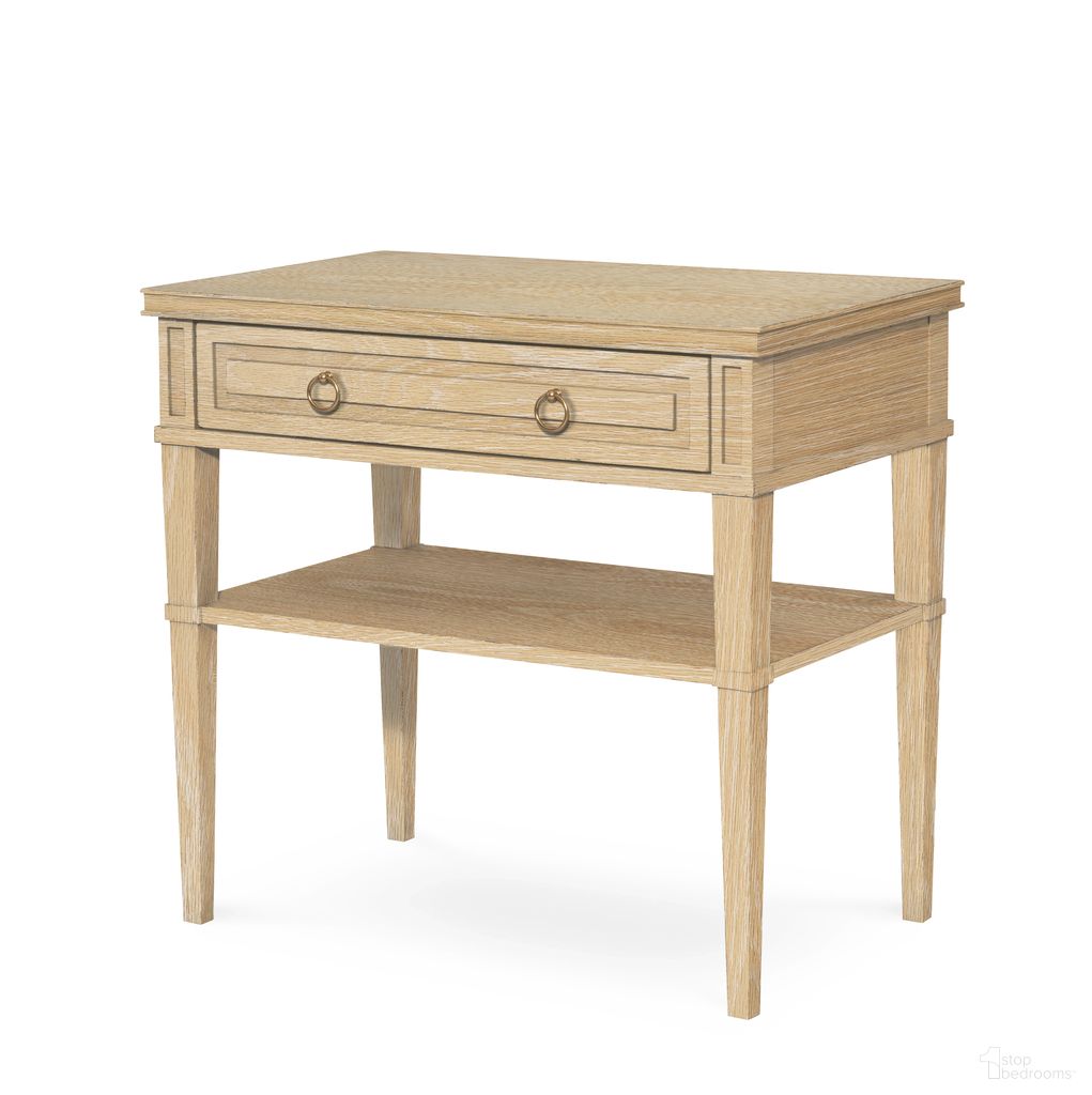 The appearance of Maison '47 Stocked Bed Side Table In Natural designed by Century Furniture in the transitional interior design. This natural piece of furniture was selected by 1StopBedrooms from Maison '47 Collection to add a touch of cosiness and style into your home. Sku: 89A-226-V1. Material: Oak Veneer.