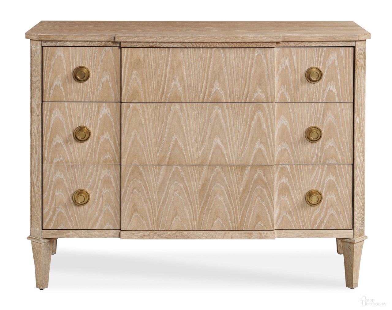 The appearance of Maison '47 Stocked Block Front Chest In Natural designed by Century Furniture in the transitional interior design. This natural piece of furniture was selected by 1StopBedrooms from Maison '47 Collection to add a touch of cosiness and style into your home. Sku: 89A-702-V1. Material: Oak Veneer.