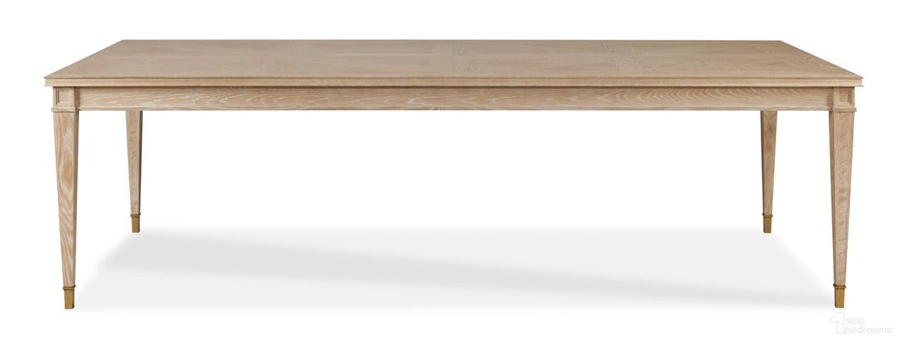 The appearance of Maison '47 Stocked Large Rectangular Dining Table In Natural designed by Century Furniture in the transitional interior design. This natural piece of furniture was selected by 1StopBedrooms from Maison '47 Collection to add a touch of cosiness and style into your home. Sku: 89A-302-V1. Table Base Style: Legs. Table Top Shape: Rectangular. Size: 44" x 100". Material: Oak Veneer.