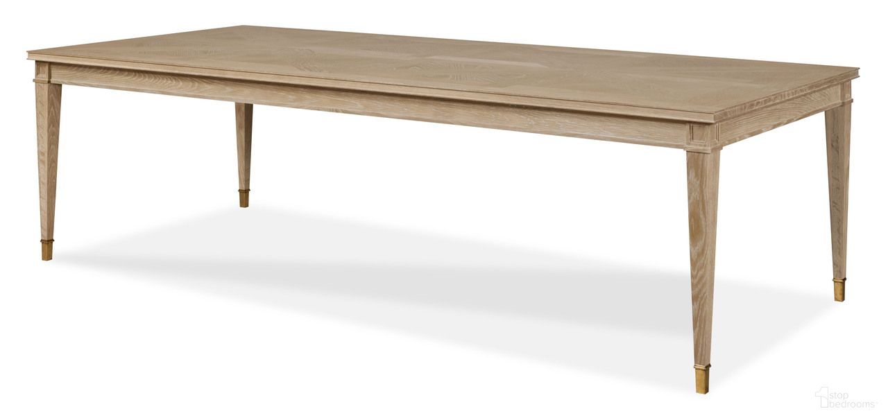 The appearance of Maison '47 Stocked Rectangular Dining Table In Natural designed by Century Furniture in the transitional interior design. This natural piece of furniture  was selected by 1StopBedrooms from Maison '47 Collection to add a touch of cosiness and style into your home. Sku: 89A-301-V1. Table Base Style: Legs. Table Top Shape: Rectangular. Size: 44" x 82". Material: Oak Veneer.